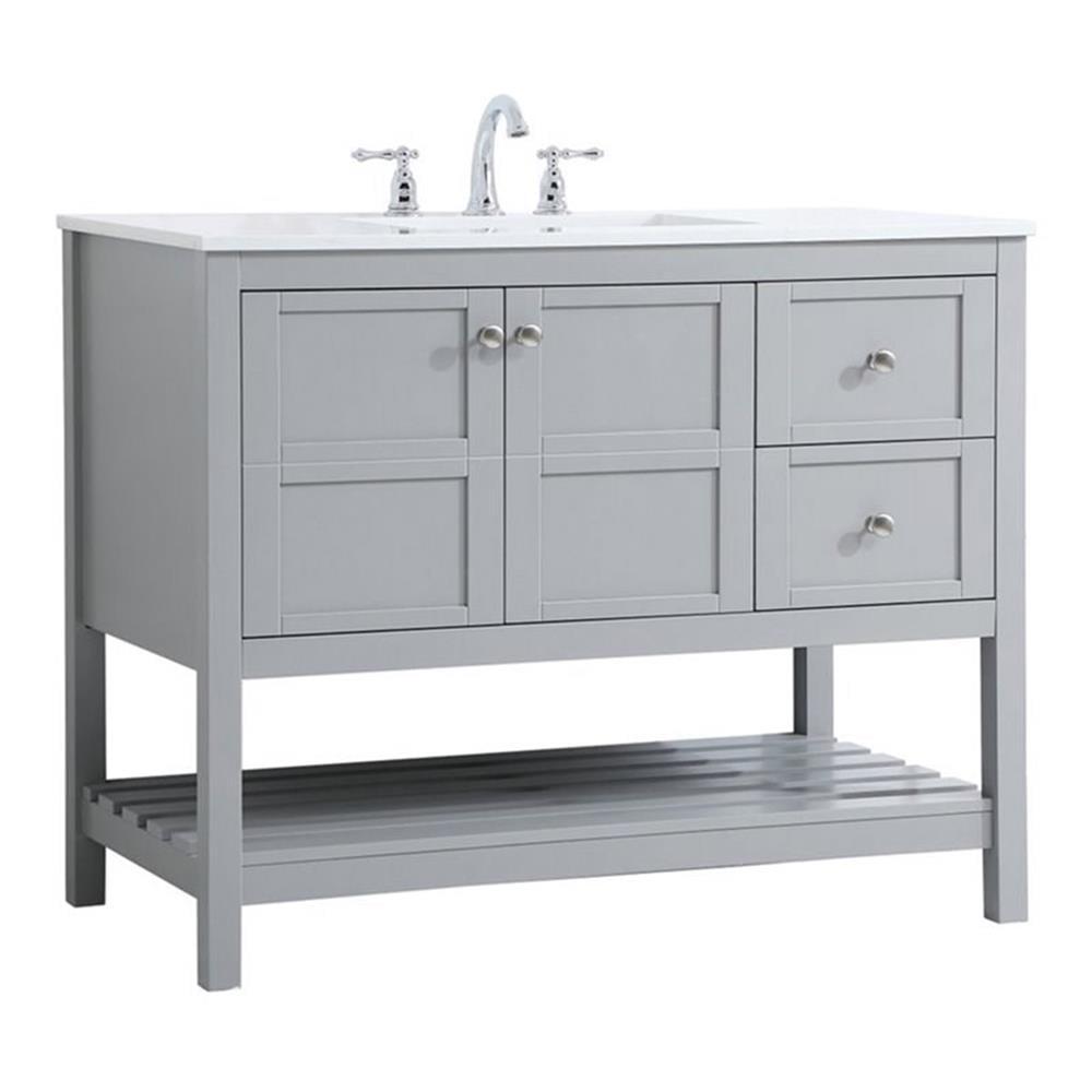 Elegant Decor Theo 42" Steel and Solid Wood Single Bathroom Vanity in Gray