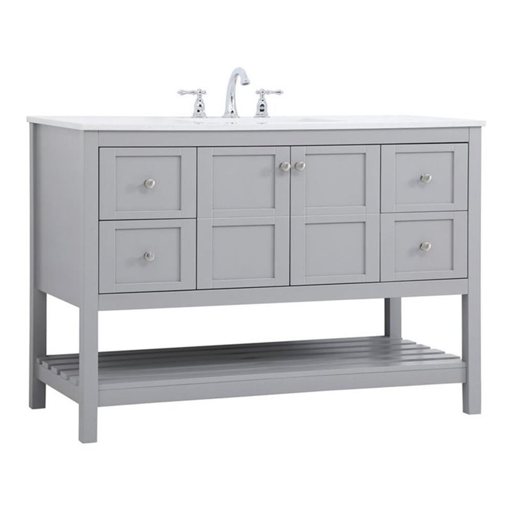 Elegant Decor Theo 48" Steel and Solid Wood Single Bathroom Vanity in Gray