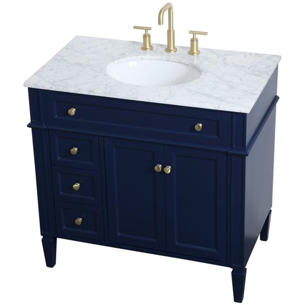 Elegant Decor Williams 36" Single Marble Top Bathroom Vanity in Blue