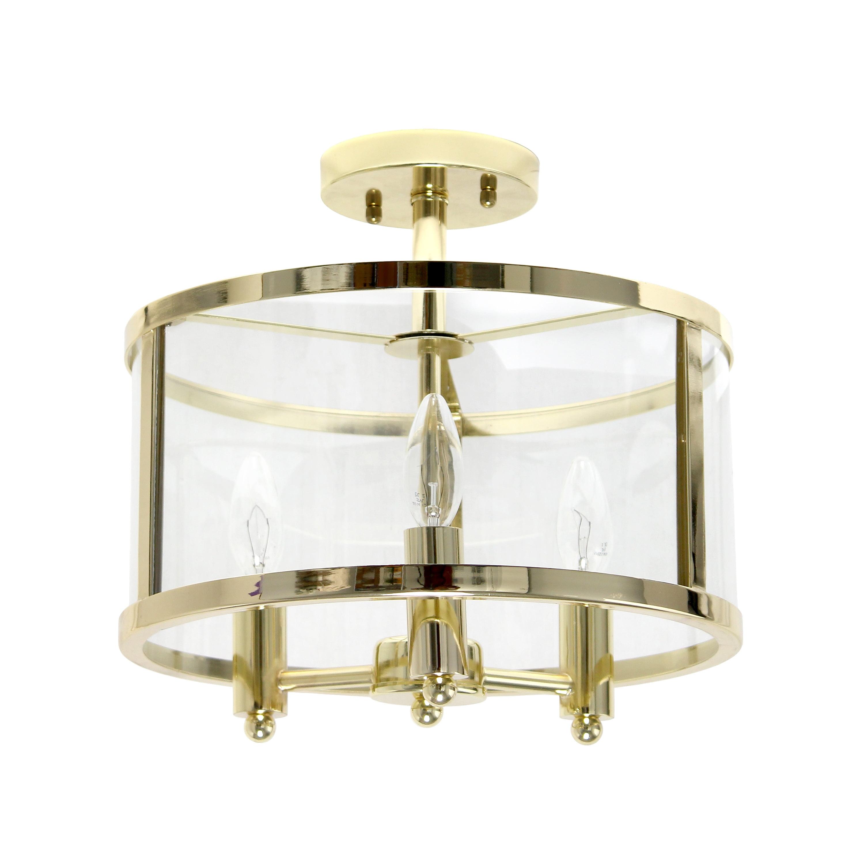 Gold and Glass 13" 3-Light Farmhouse Semi Flush Mount