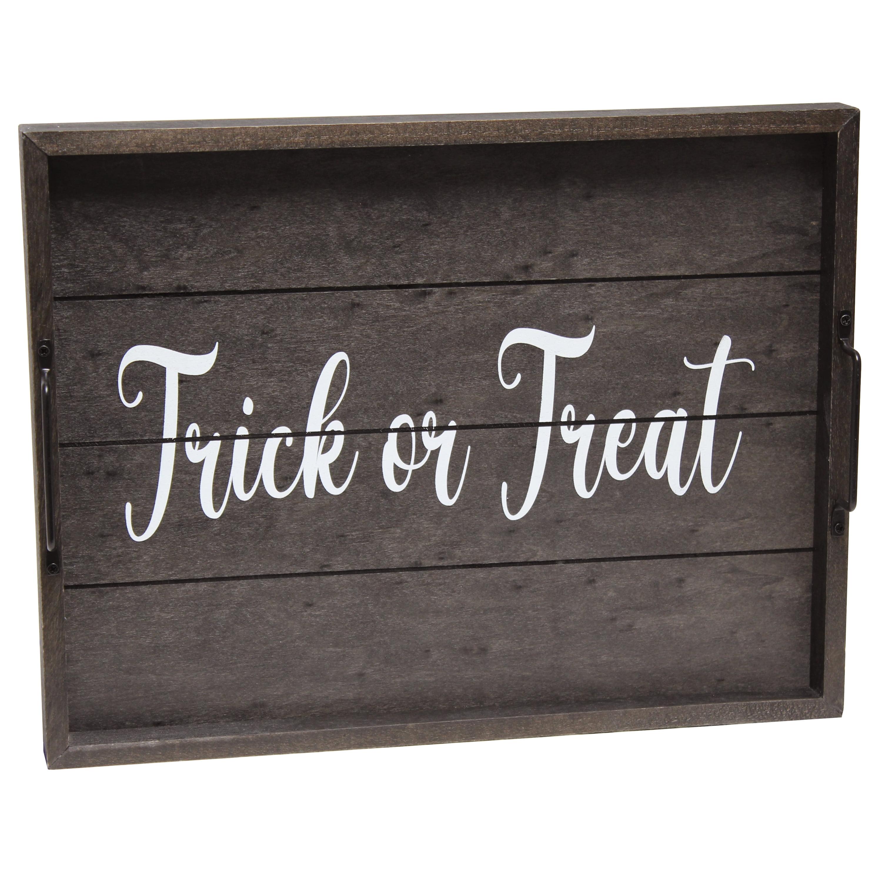 Elegant Designs 15.5" x 12" Decorative Wood Serving Tray, "Trick or Treat", Black Wash