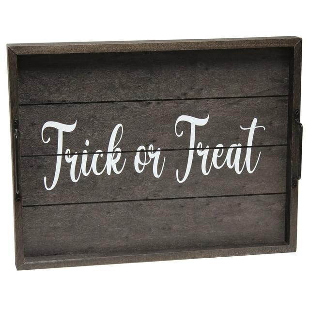 Elegant Designs 15.5" x 12" Decorative Wood Serving Tray, "Trick or Treat", Black Wash