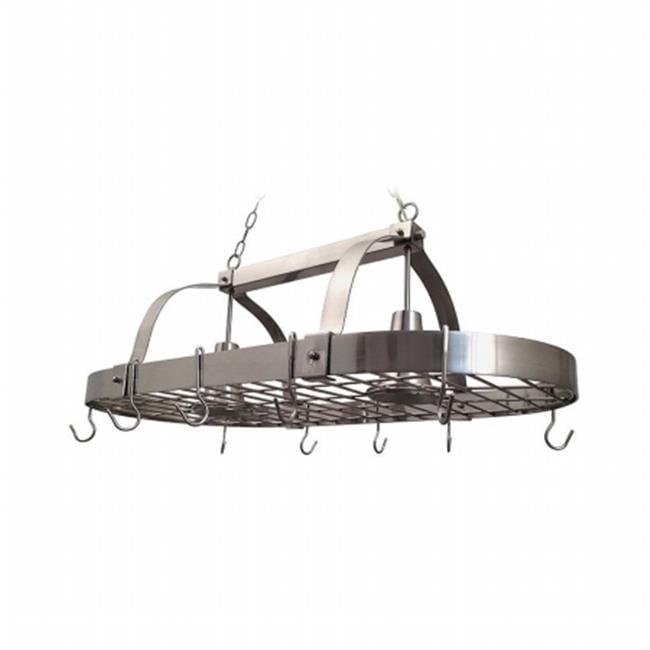 Brushed Nickel 2 Light Kitchen Pot Rack with Downlights