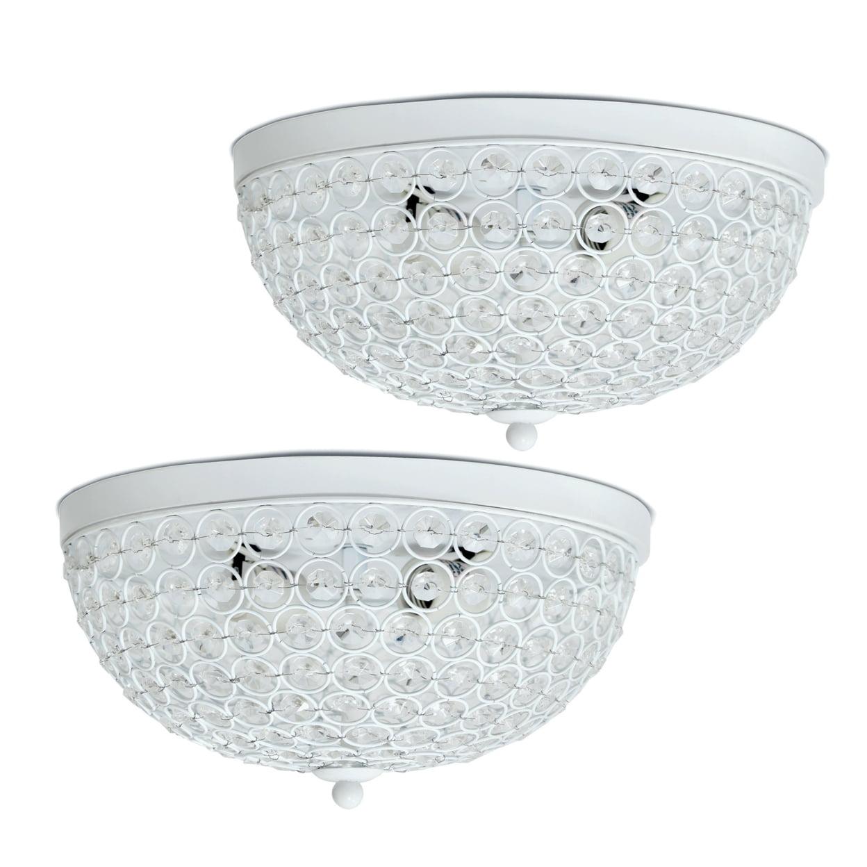 Elegant Elipse 13" White Crystal Dual Flush Mount Ceiling Light Set