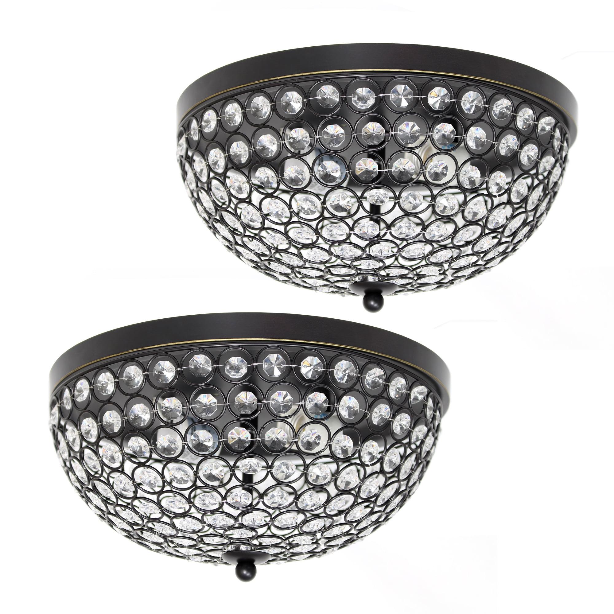 Crystal Encrusted Bronze Bowl Flush Mount Light Set