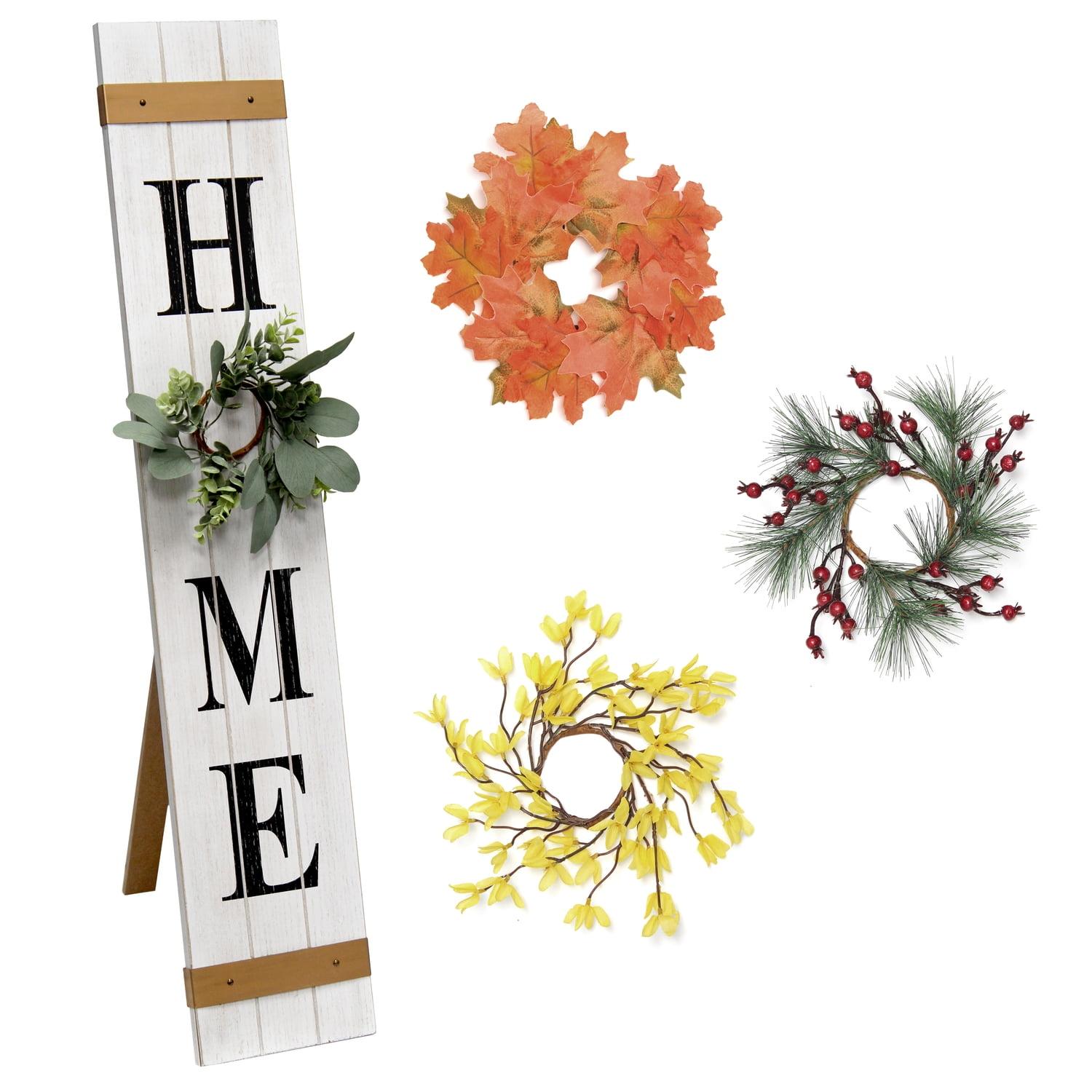 White Wash Wooden Porch Sign with Seasonal Wreaths