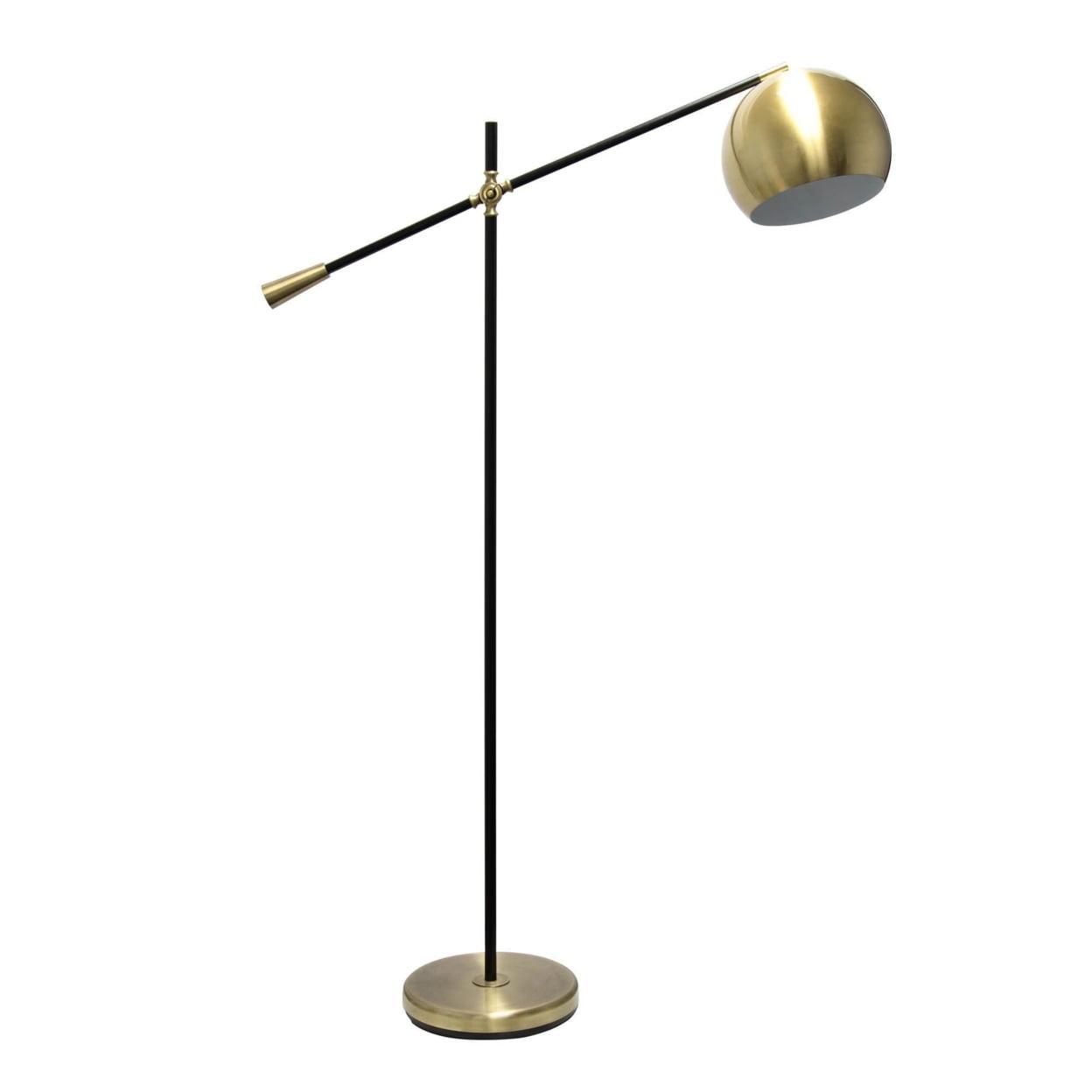 58'' Matte Black and Brass Adjustable Floor Lamp