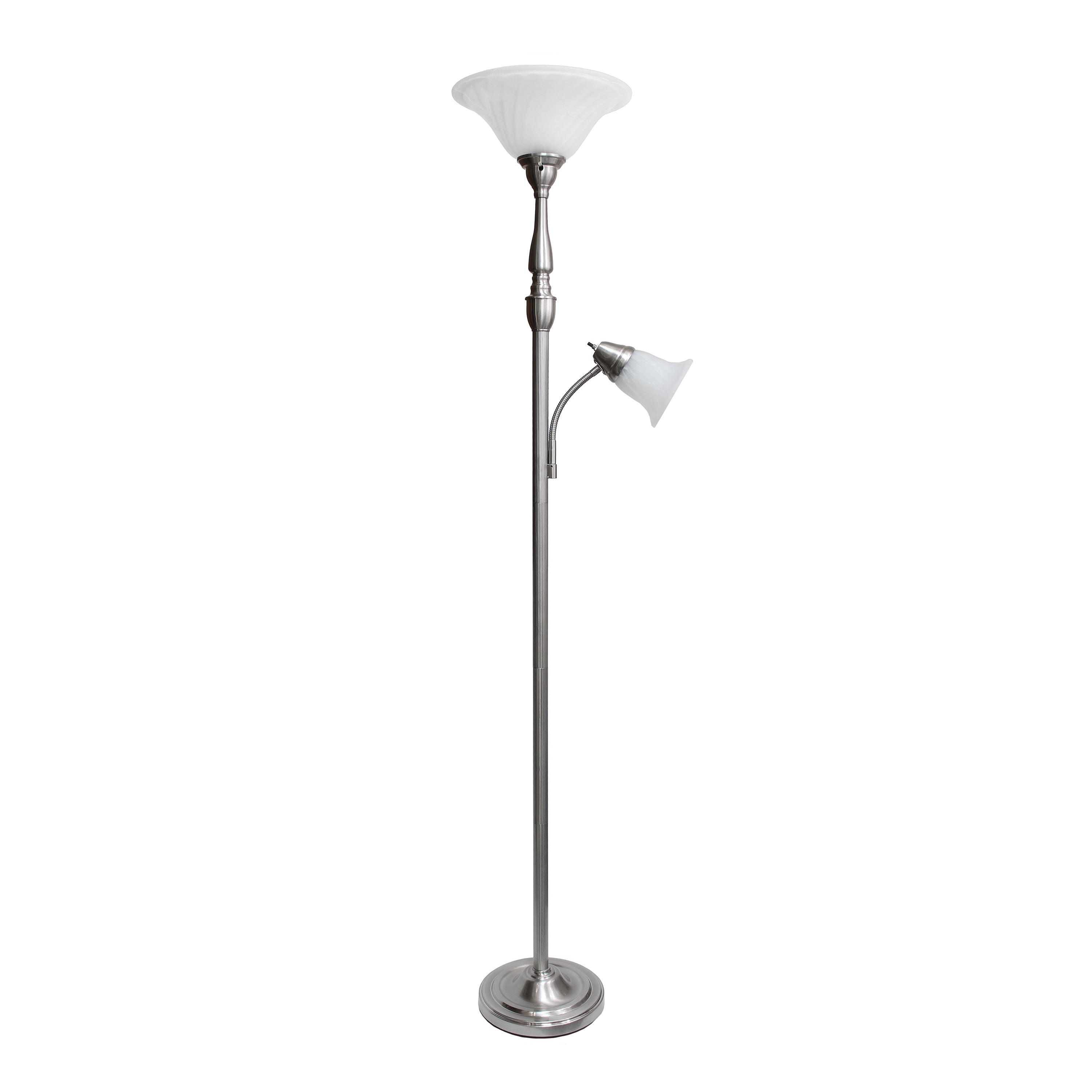 Elegant Brushed Nickel Mother-Daughter Floor Lamp with White Marble Glass