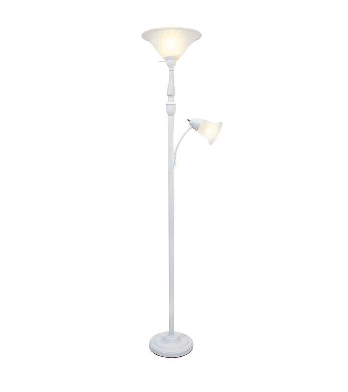 Elegant Designs 71.75" 2-Light Mother Daughter Floor Lamp w/ White Marble Glass Shades, White