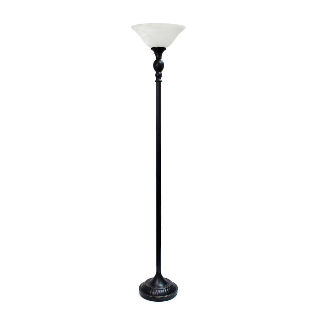 Restoration Bronze Torchiere Floor Lamp with White Glass Shade