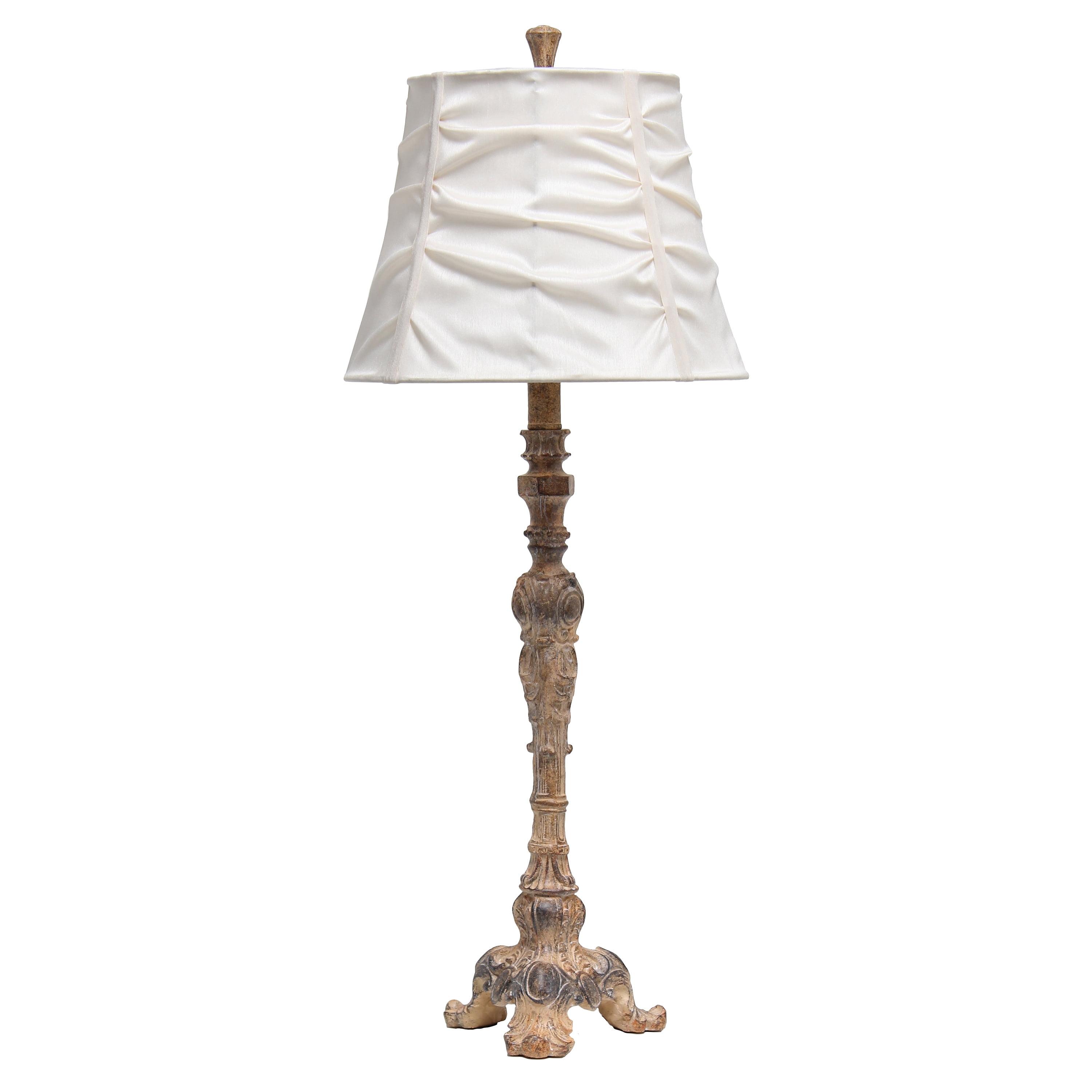 Antique Style Buffet Table Lamp with Ruched Shade Cream - Elegant Designs: Resin Base, Silk Shade, UL Listed