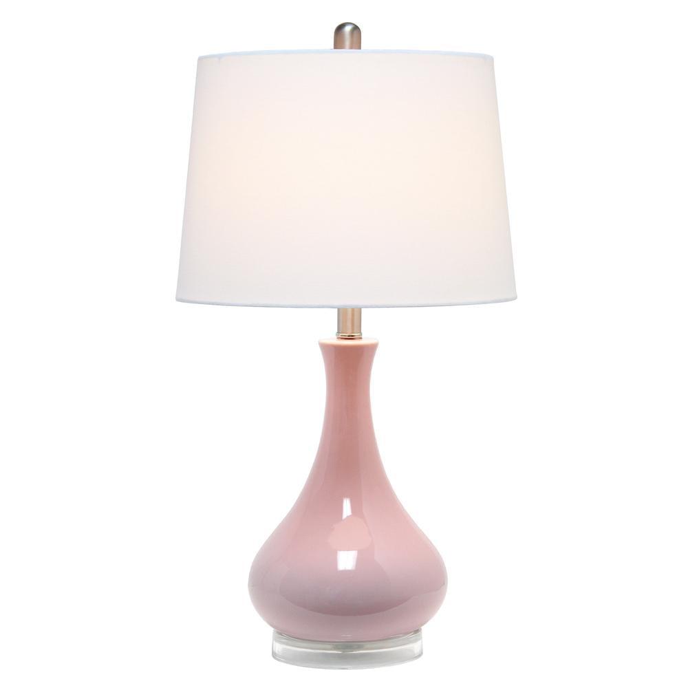 Rose Pink Ceramic Teardrop Table Lamp with White Shade