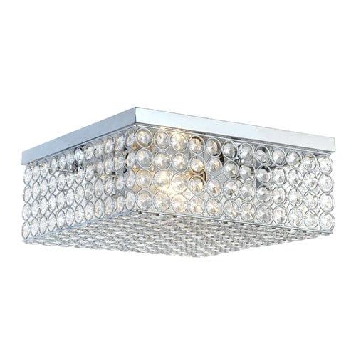 Elegant Designs Elipse Crystal 12" Modern Metal 2 Light Squared Ceiling Flush Mount Fixture, Chrome