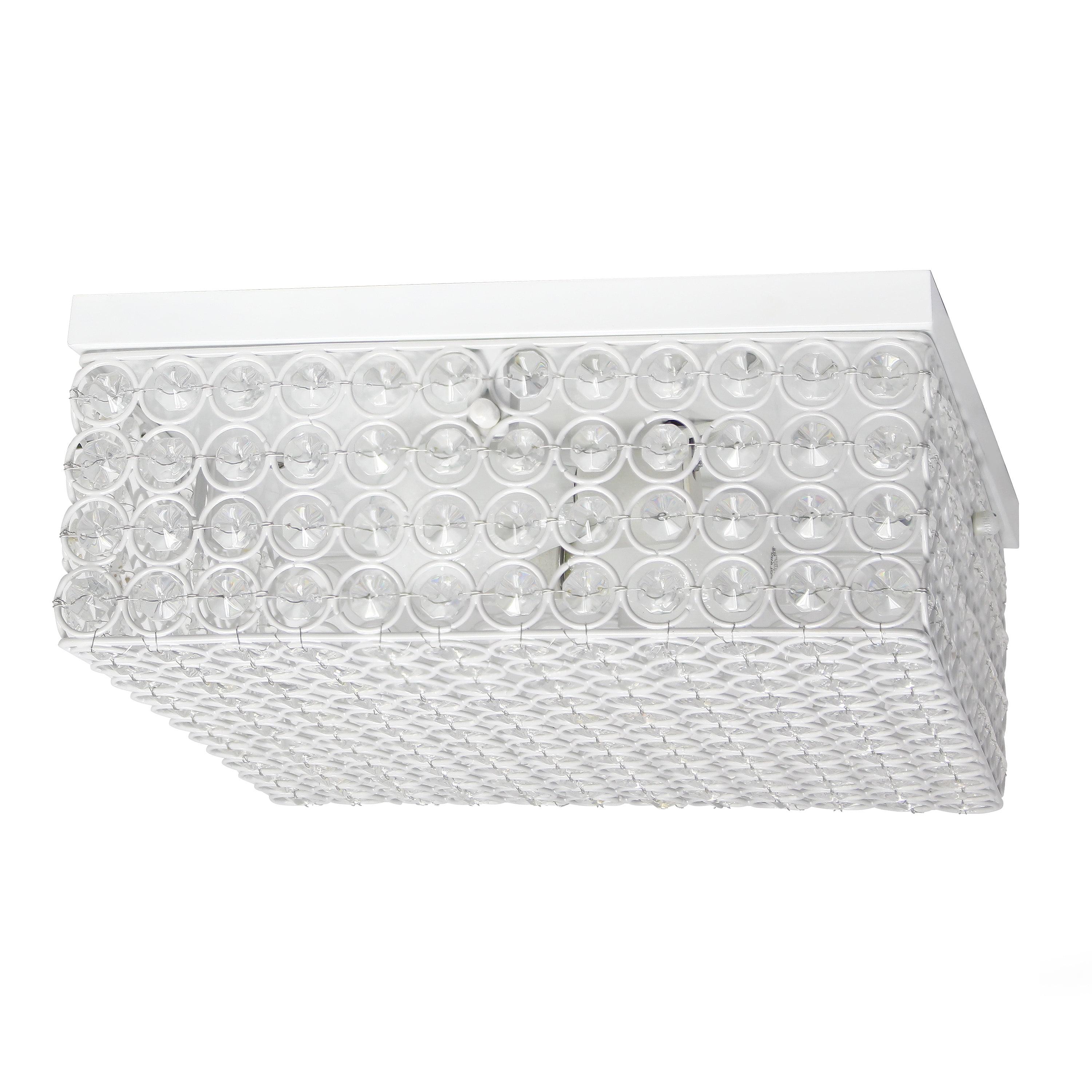 White Crystal Rectangle Close-To-Ceiling Light Fixture