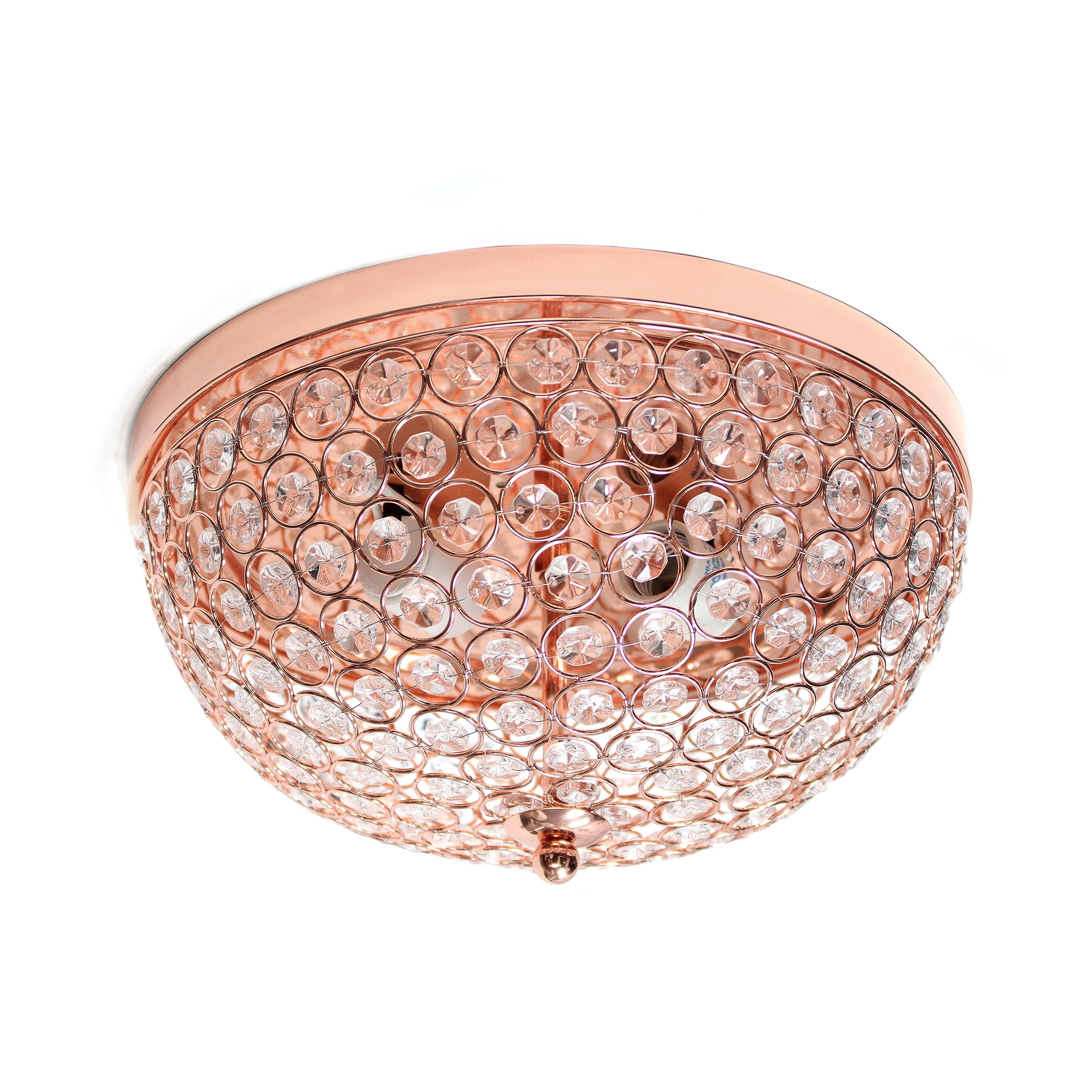 Rose Gold Crystal Embellished Copper Bowl Flush Mount Light