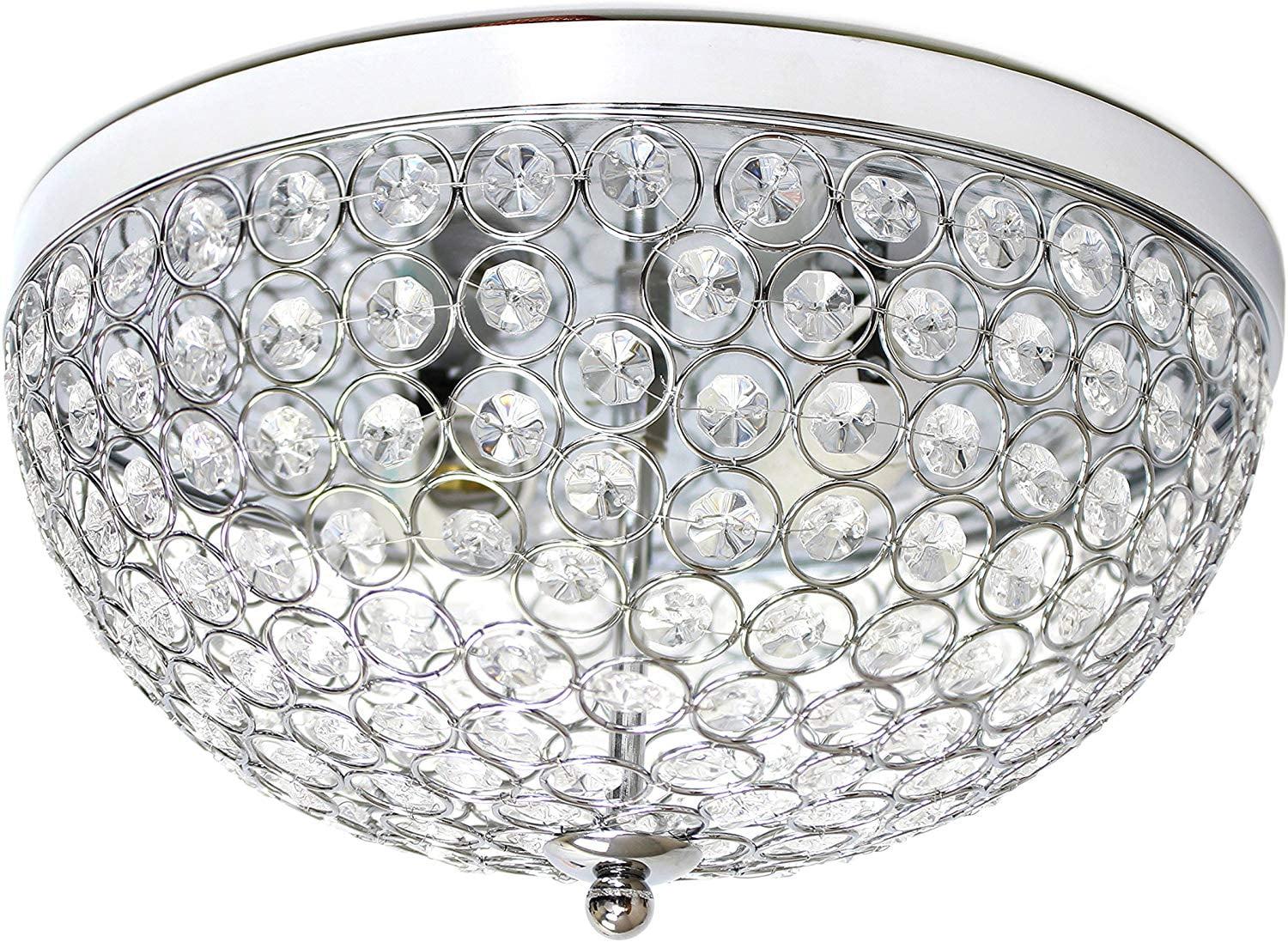 Elegant Designs Elipse Crystal 13" Modern Metal 2 Light Bowl Shaped Ceiling Flush Mount Fixture, Chrome