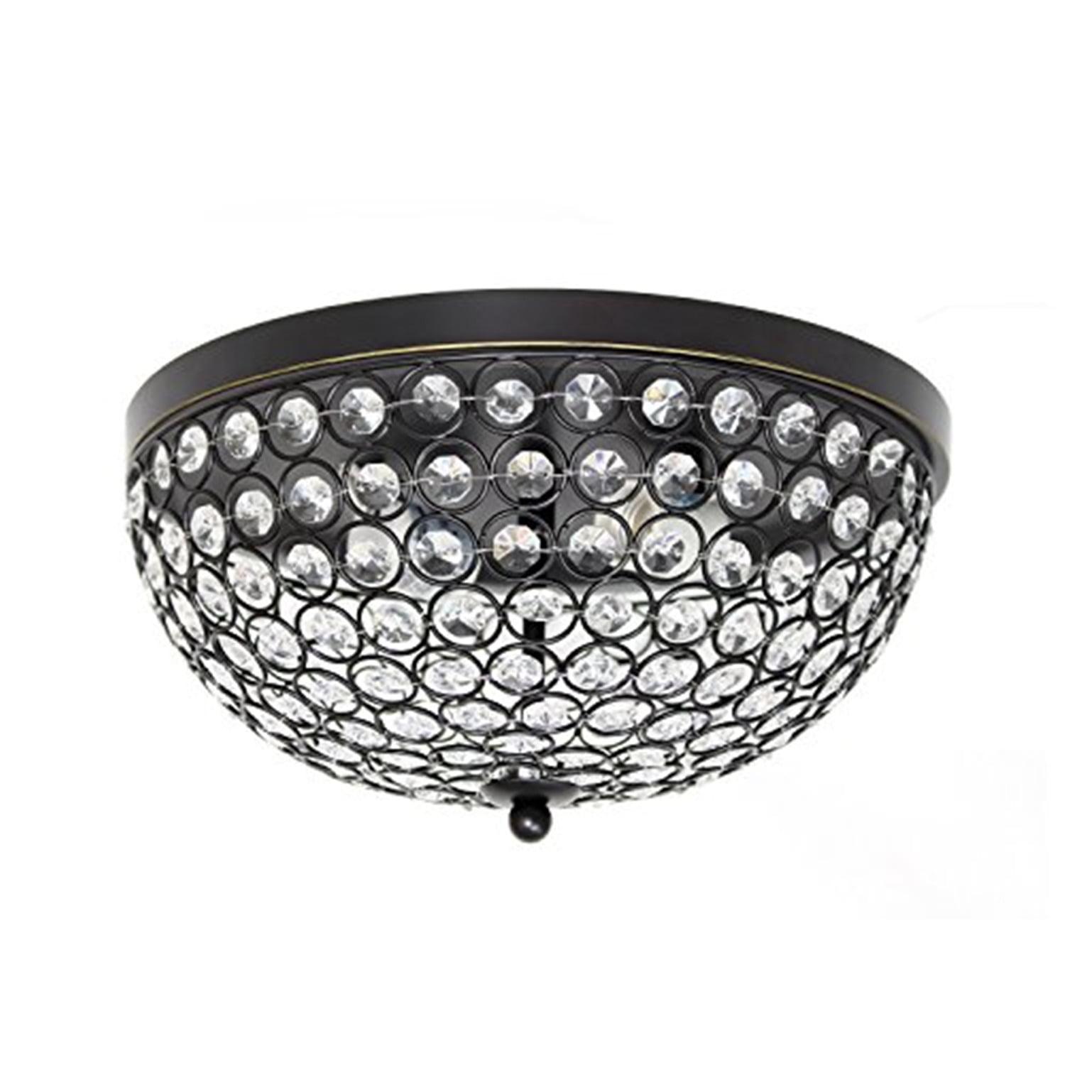 Elegant Elipse 15" Bronze Crystal Bowl Ceiling Flush Mount Light