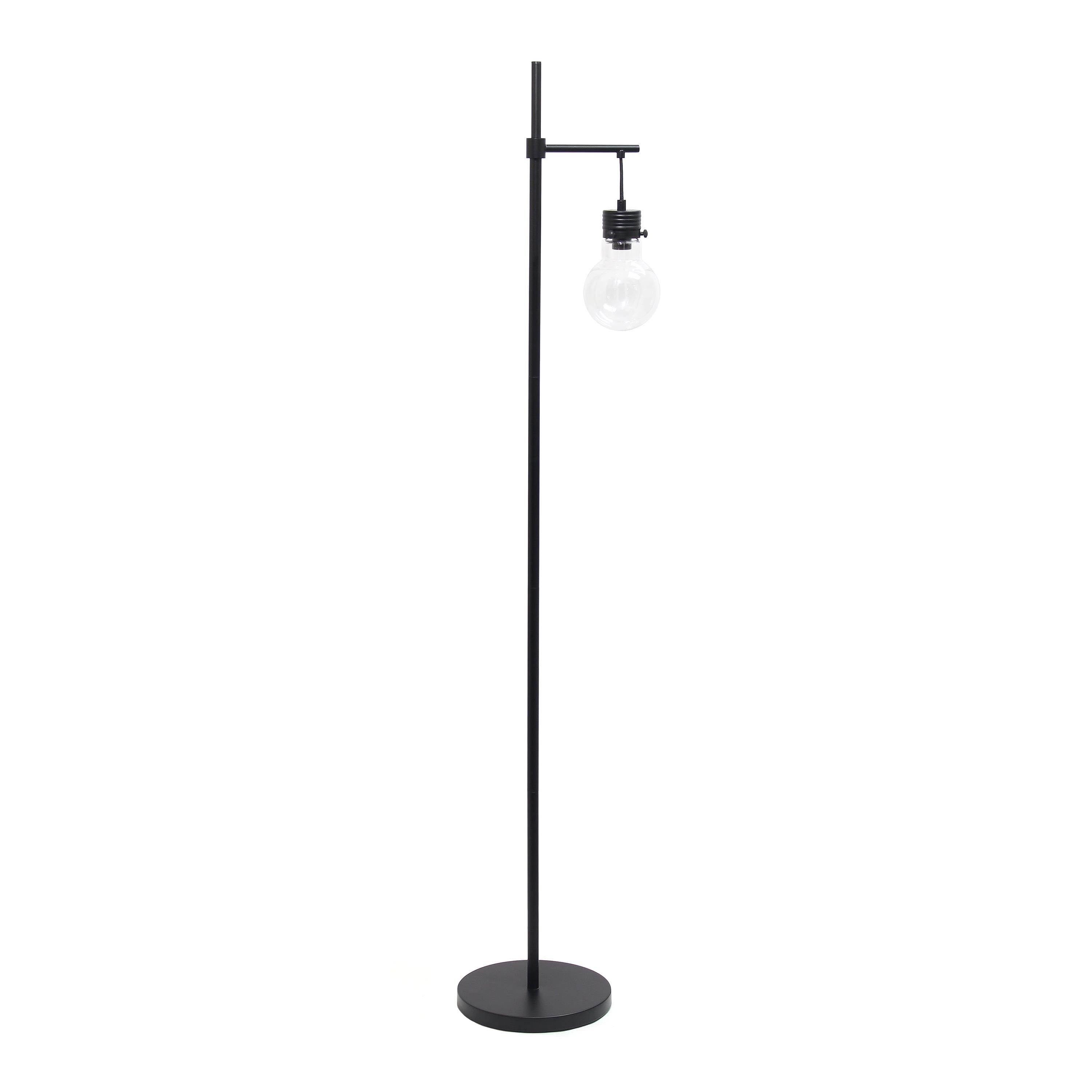 Black Metal Hanging Lightbulb Floor Lamp with Clear Glass Shade