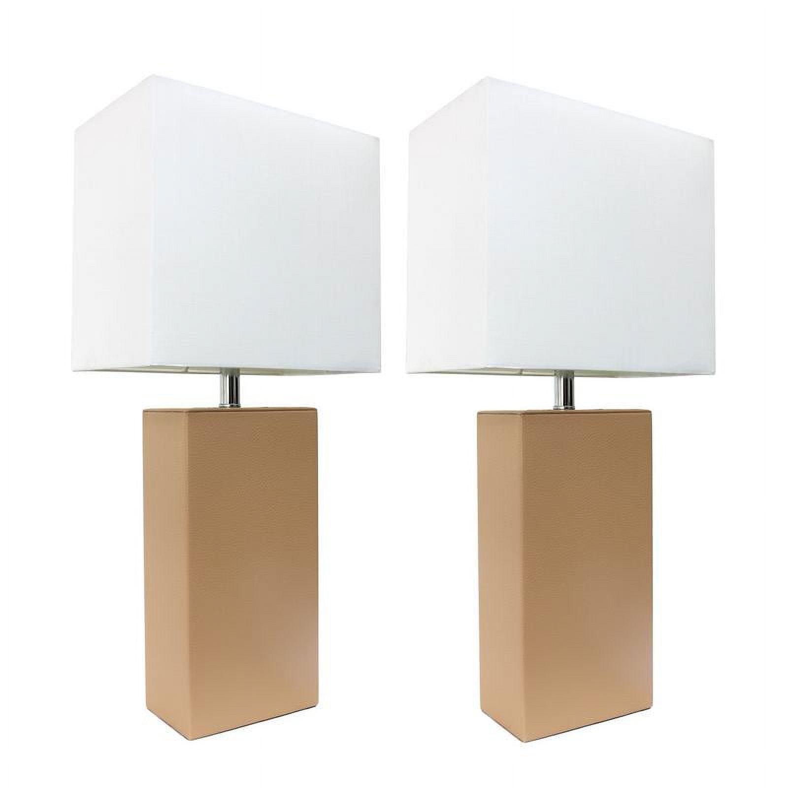 Elegant Designs 2 Pack Modern Leather Table Lamps with White Fabric Shades, Beige