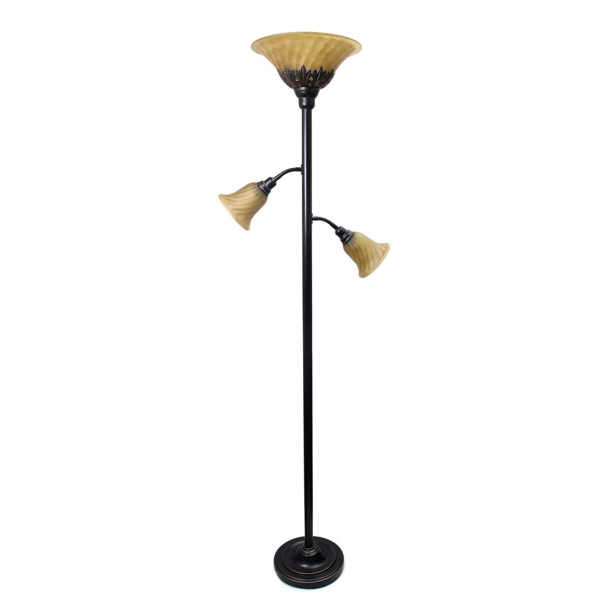 Torchiere Floor Lamp with 2 Reading Lights and Scalloped Glass Shades - Lalia Home