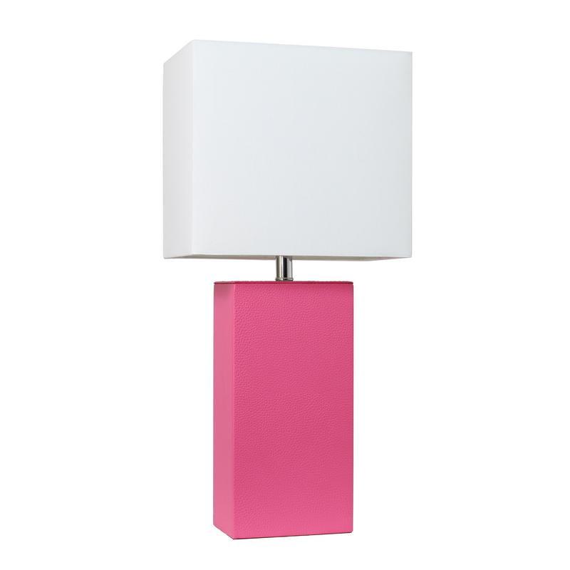 21" Hot Pink Leather Rectangular Nightstand Lamp with White Shade