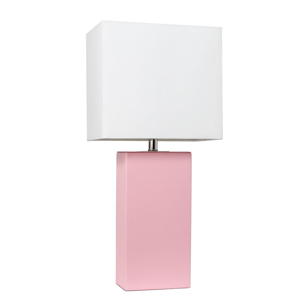 Pink Leather Table Lamp with White Fabric Shade