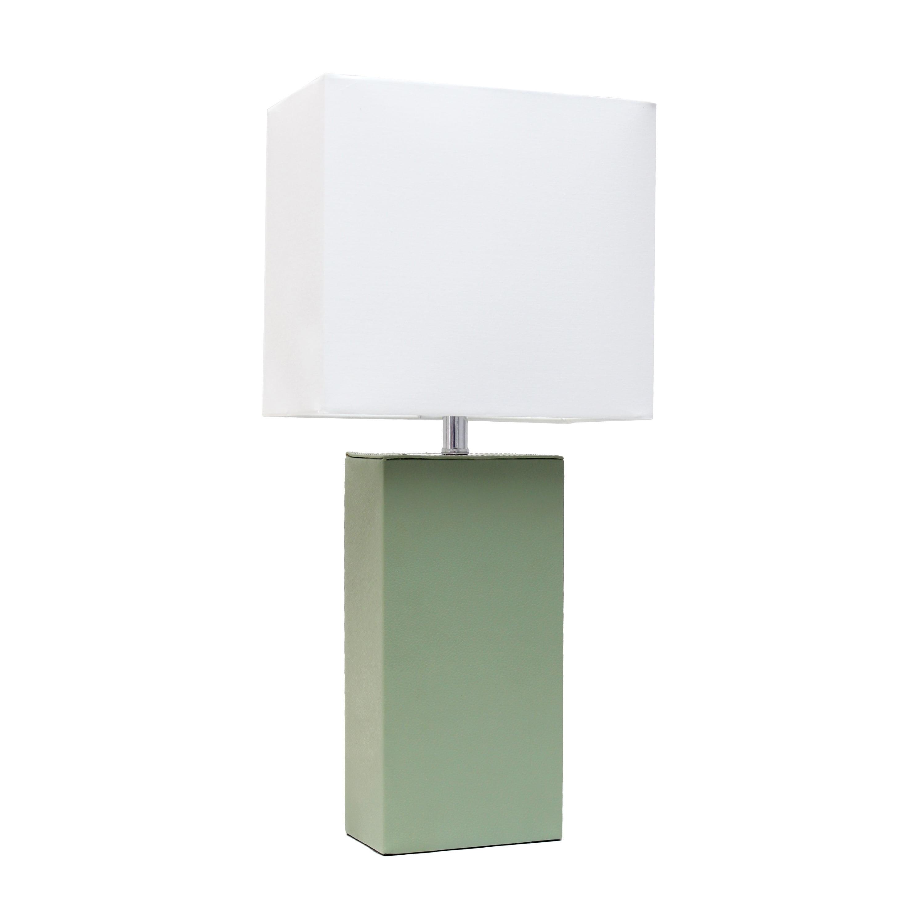 Sage Green Rectangular MDF Bedside Lamp with White Cotton Shade