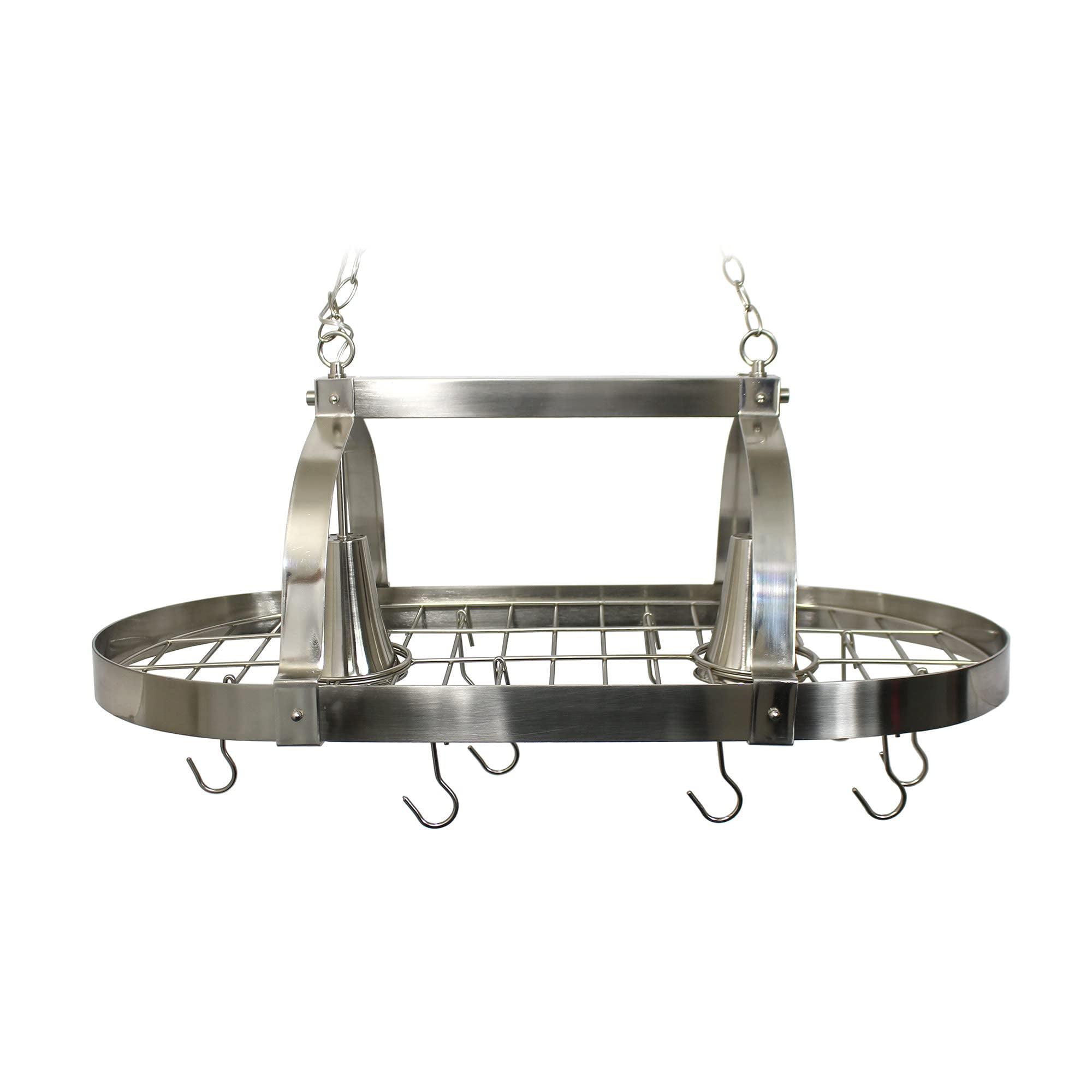 Brushed Nickel 2 Light Kitchen Pot Rack with Downlights