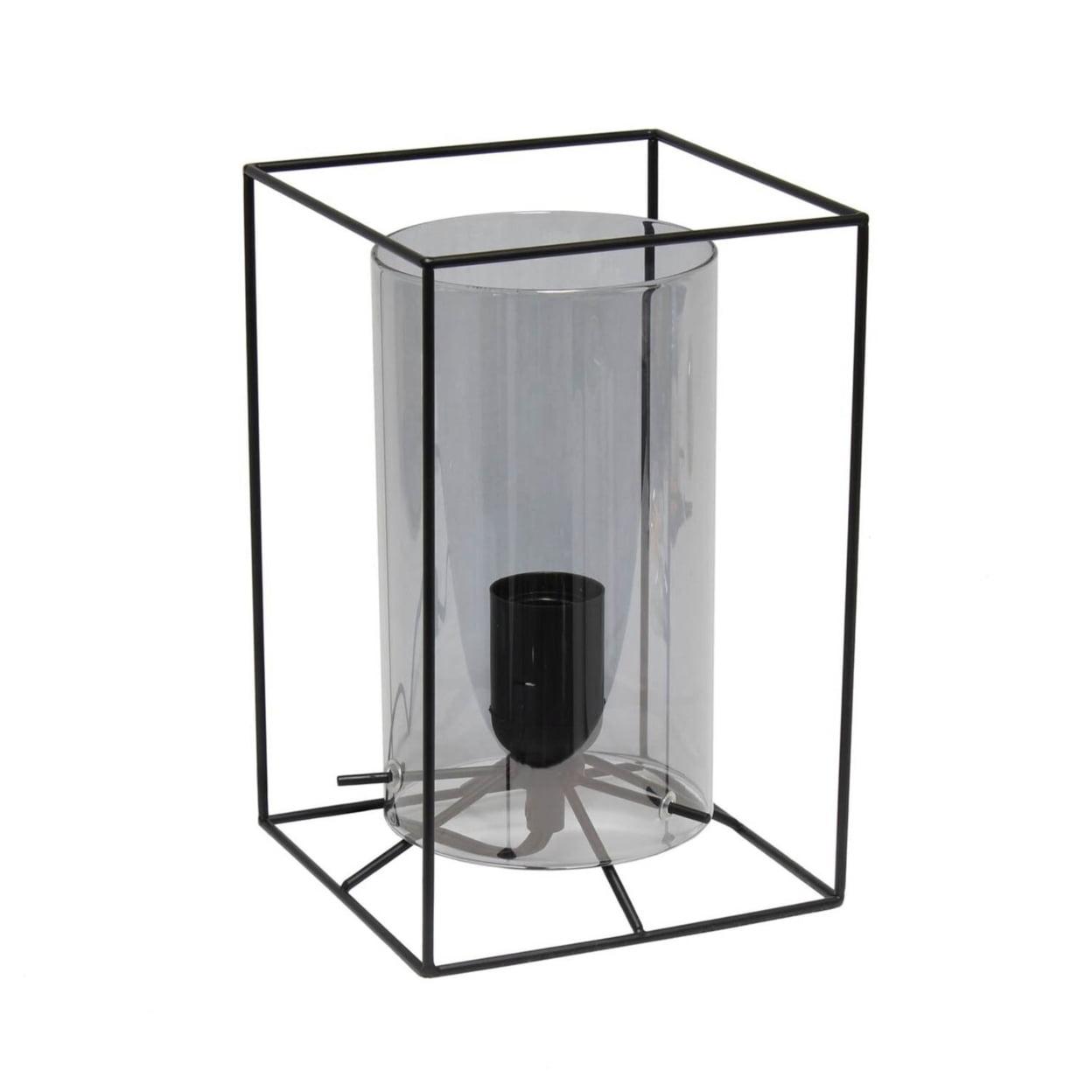 Sleek Edison-Inspired Black Metal and Smokey Glass Table Lamp