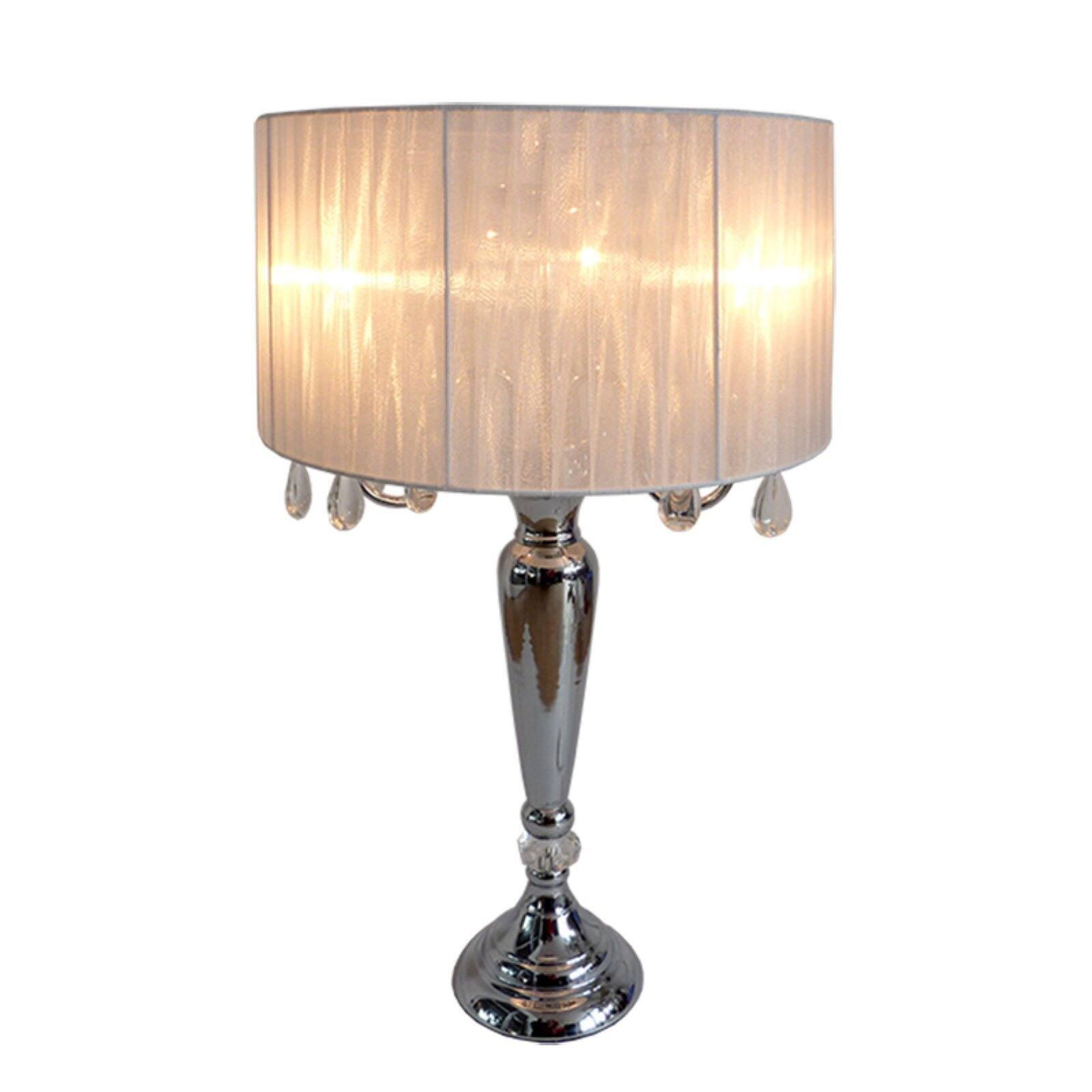 Romantic Sheer Shade Table Lamp with Hanging Crystals - Elegant Designs