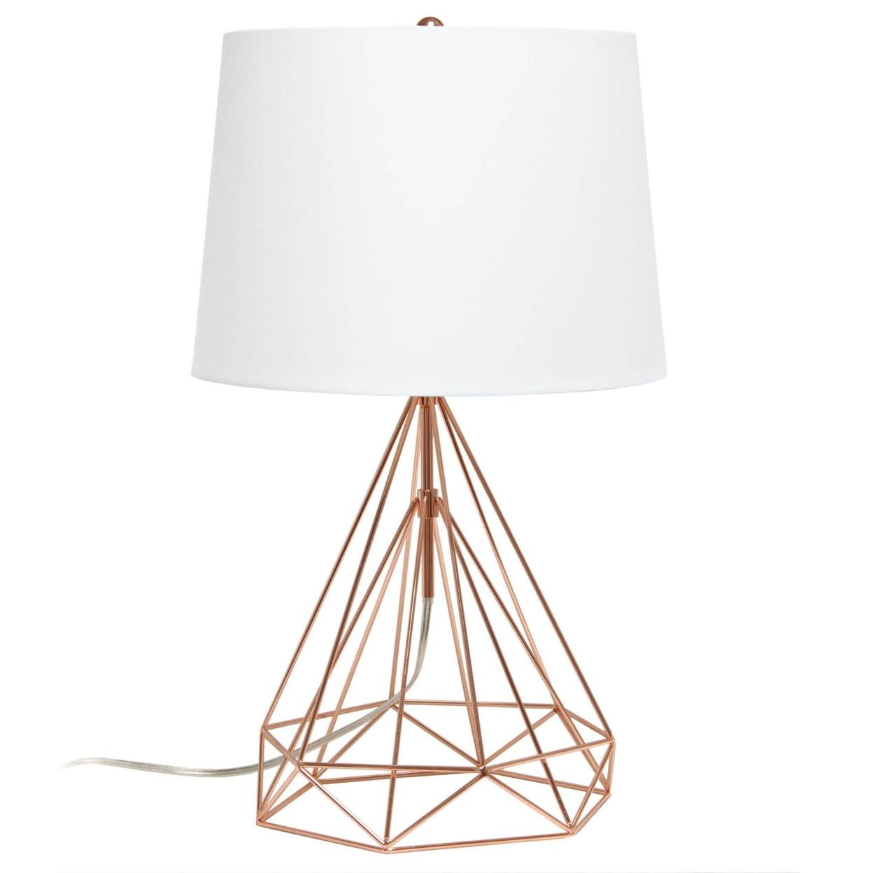 Rose Gold Geometric Metal Bedside Lamp with White Shade