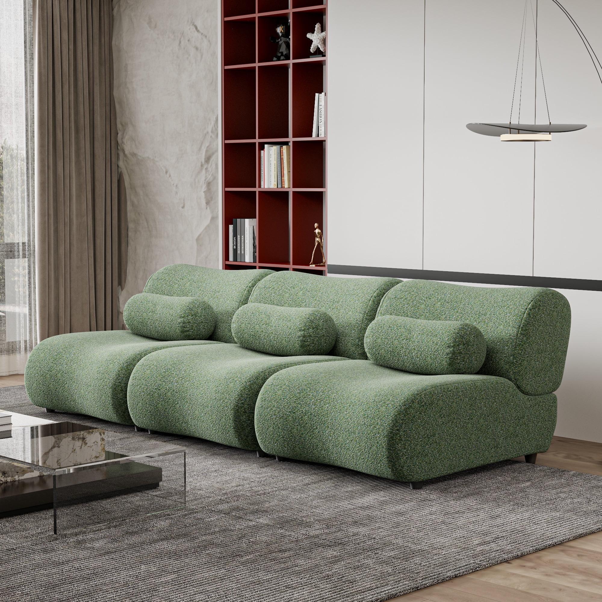 Elegant Green Chenille Fabric 3-Piece Modular Sectional Sofa