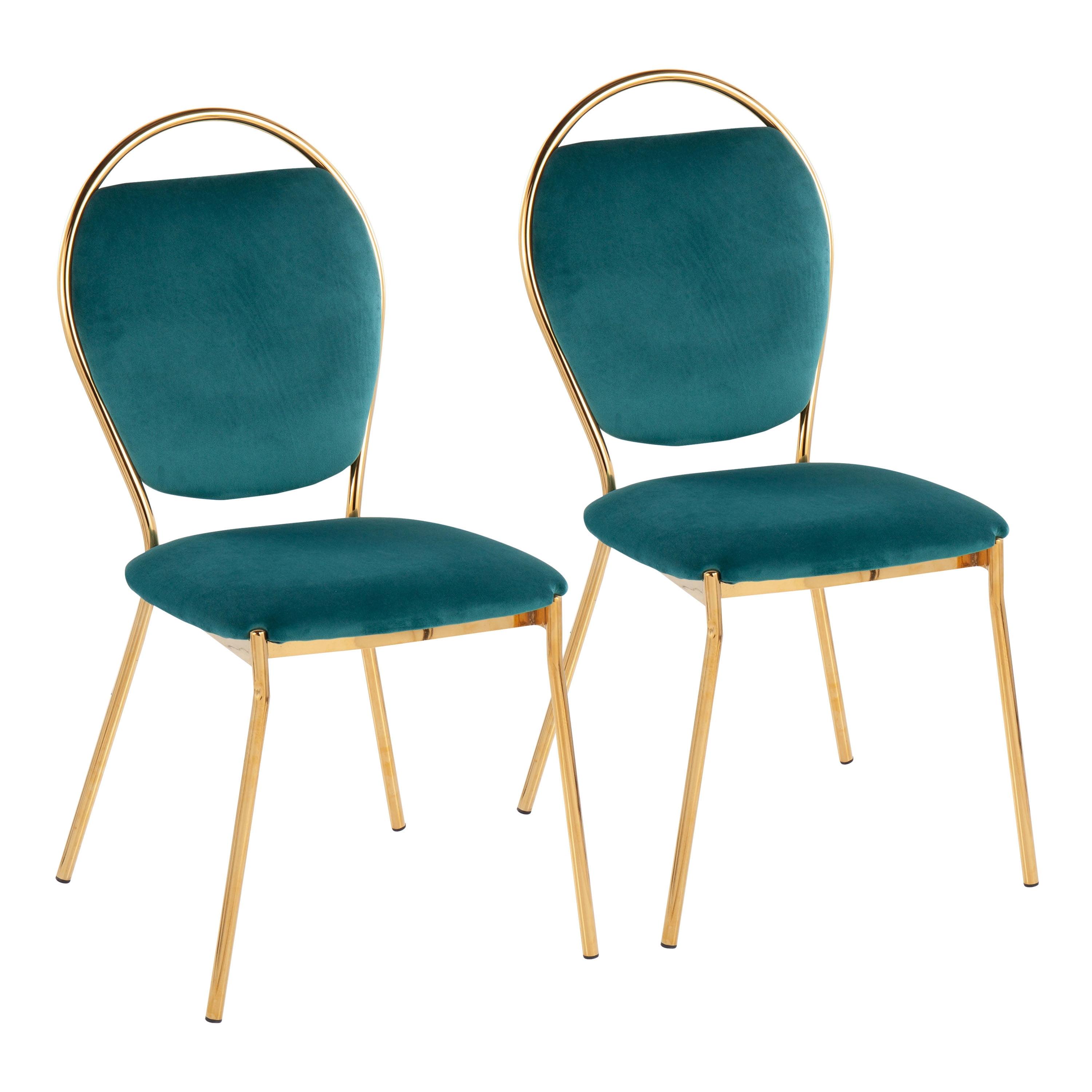 Lumisource Keyhole Contemporay/Glam Dining Chair in Gold Metal and Green Velvet - Set of 2