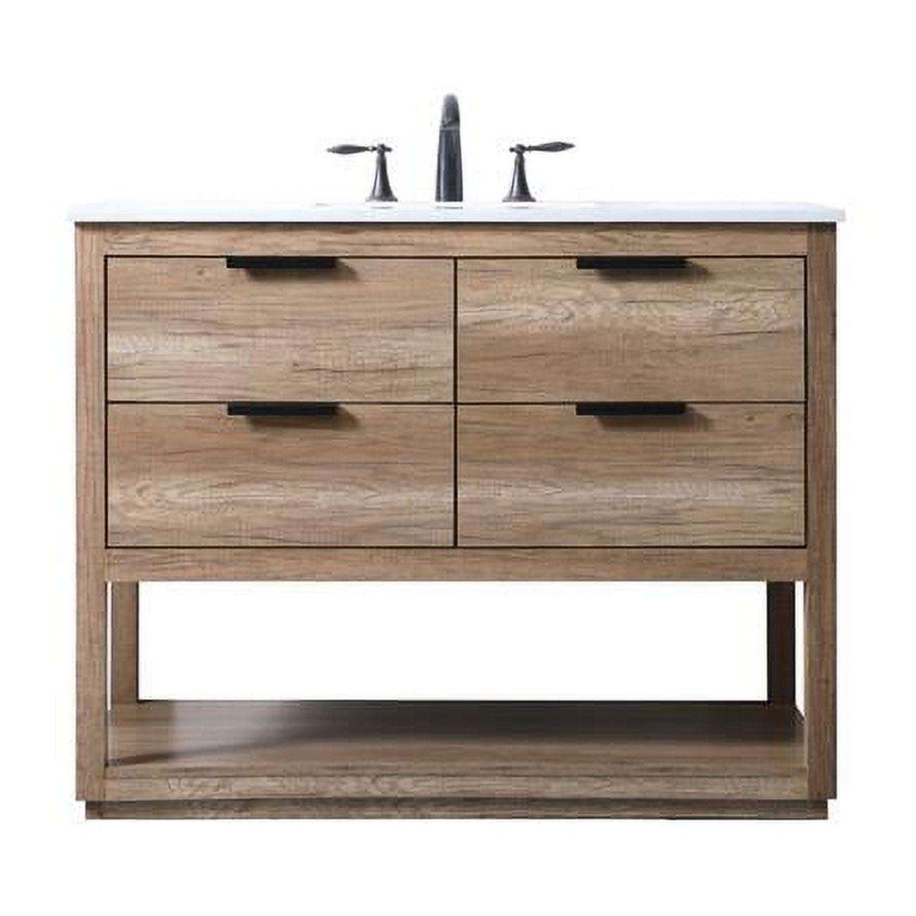 Natural Oak Freestanding Single Bathroom Vanity with Marble Top