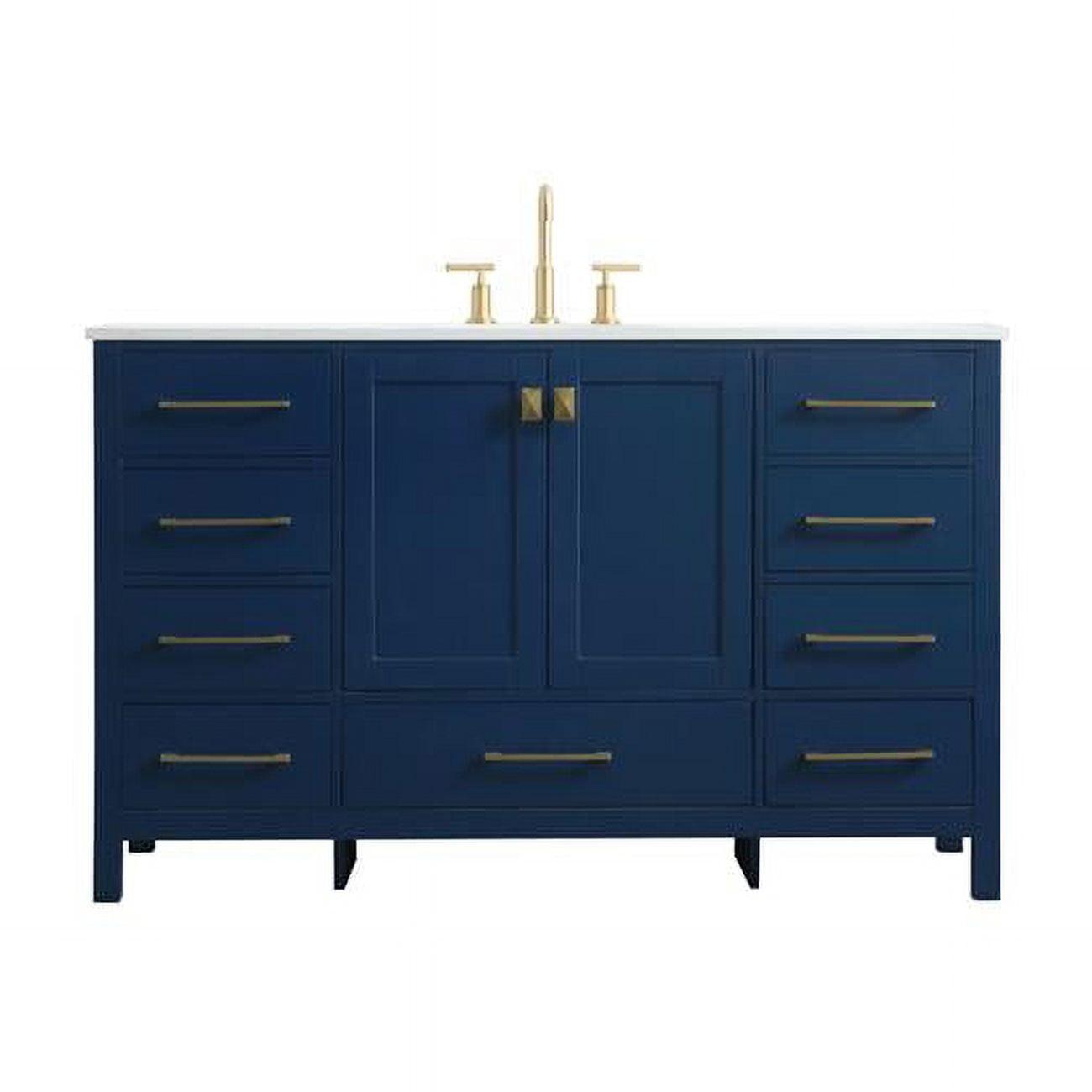 Blue and Gold 54'' Single Bathroom Vanity with Marble Top