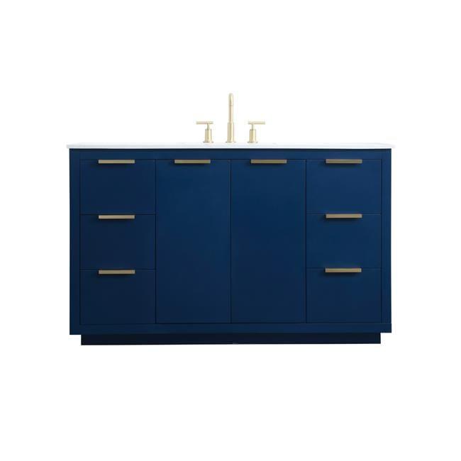 Blue and Gold 54-Inch Freestanding Bathroom Vanity with Marble Top