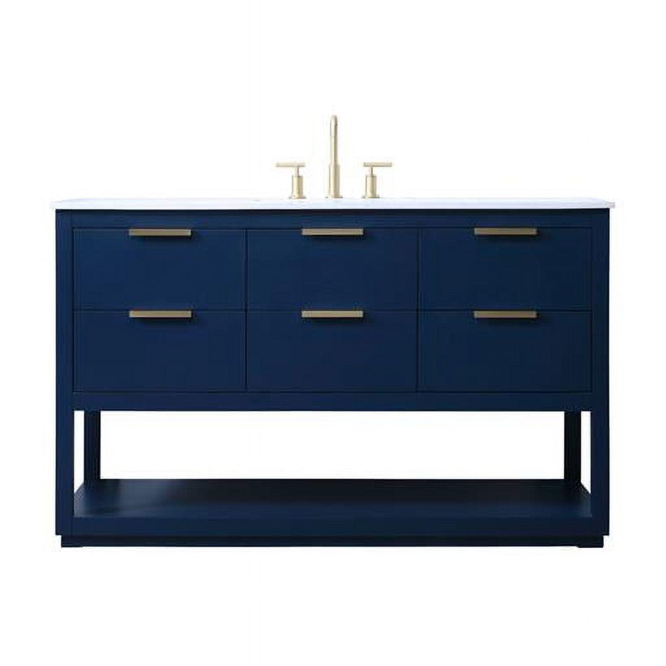 Elegant Blue 54" Freestanding Bathroom Vanity with Gold Hardware