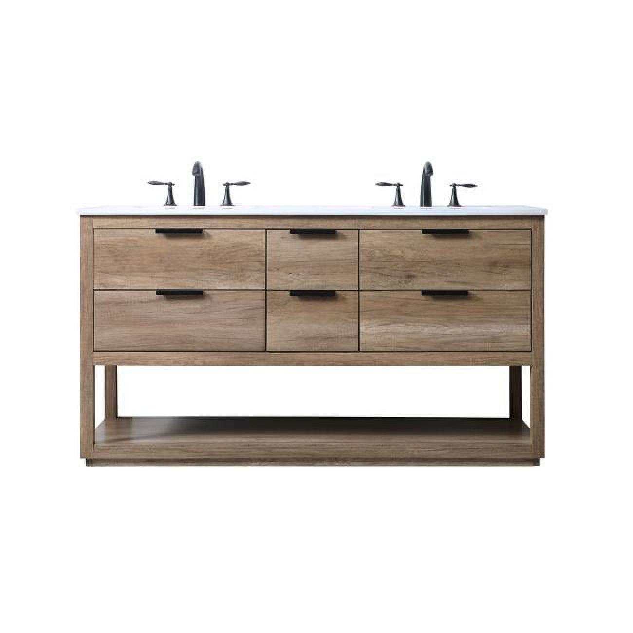 Elegant Kitchen & Bath  60 in. Double Bathroom Vanity, Natural Oak