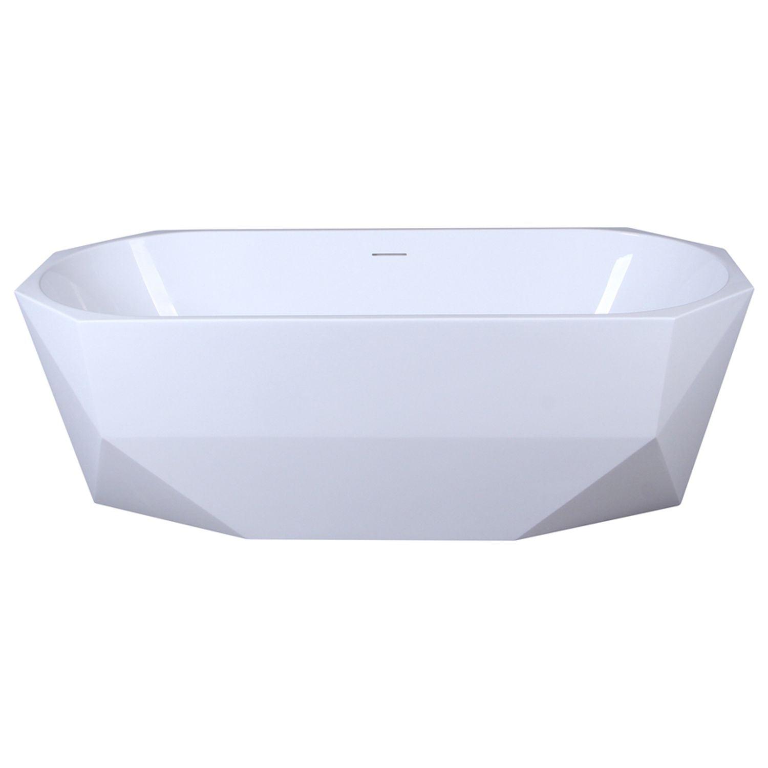 Ethen 67'' Glossy White Diamond Freestanding Acrylic Bathtub