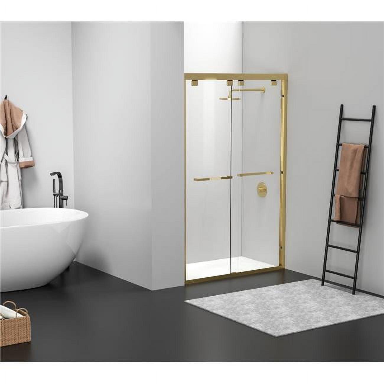 Brushed Gold Frameless Double Sliding Shower Door, 48 x 76 in