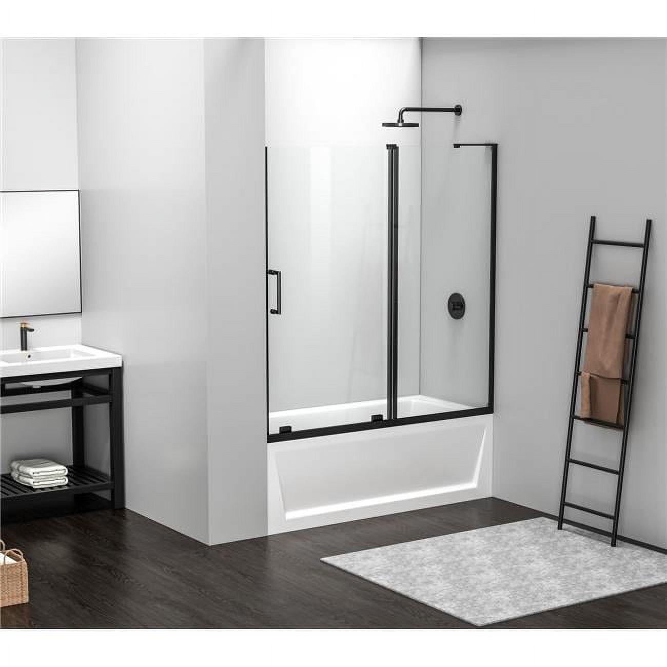 Matte Black Frameless Double Sliding Tub Door, 60"