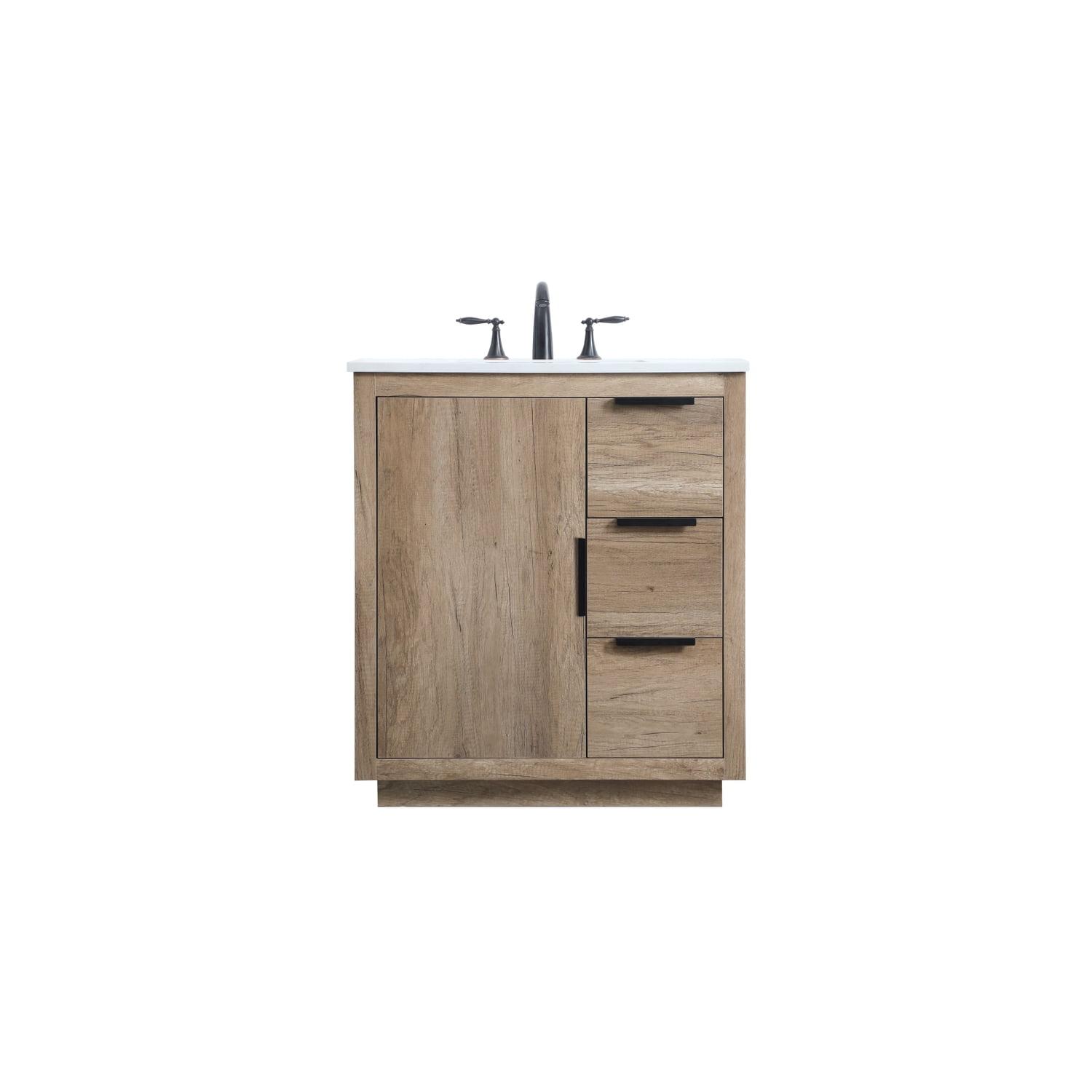 Natural Oak 30" Freestanding Vanity with Marble Top