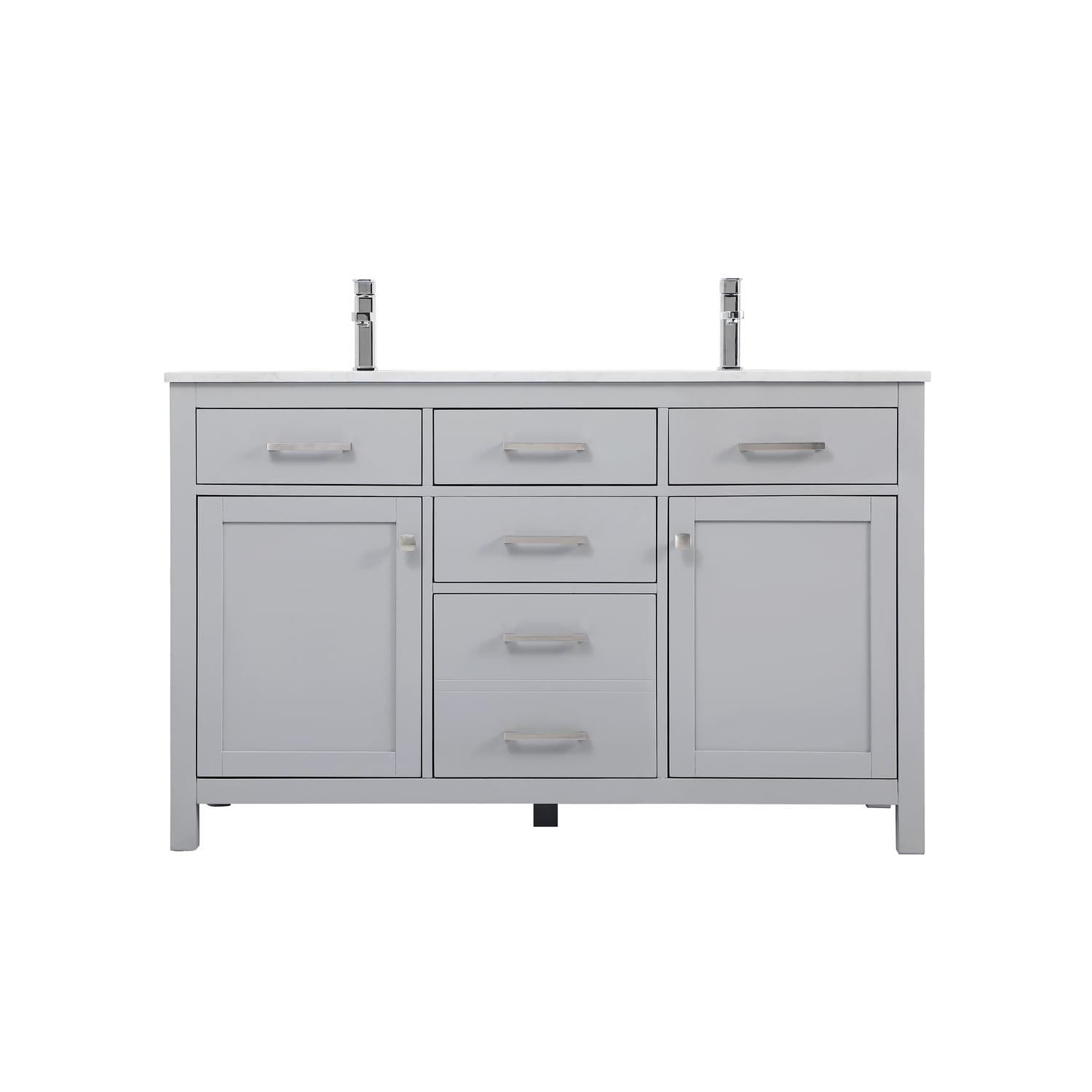 Lewis 54'' Grey Double Bathroom Vanity with Engineered Marble Top