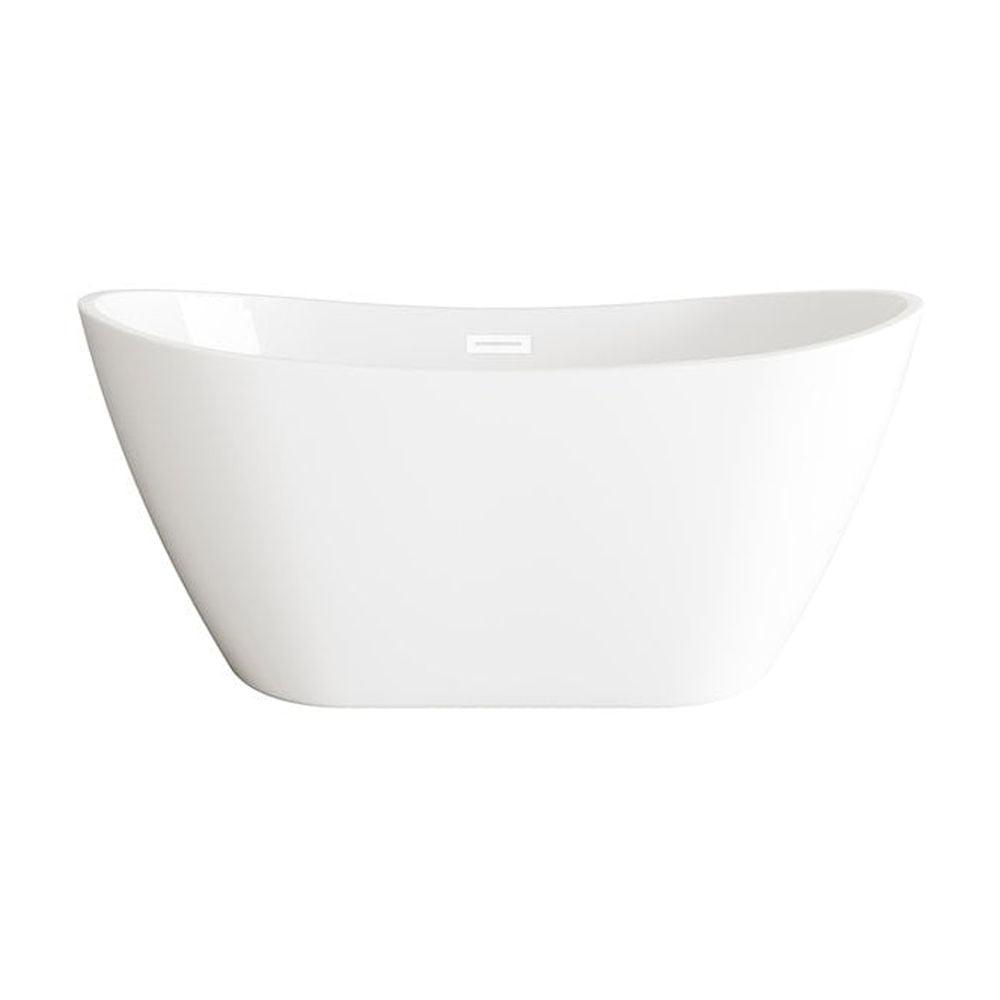 Elegant Kitchen and Bath 59 inch Soaking Bathtub in Glossy White with Polished White Trim