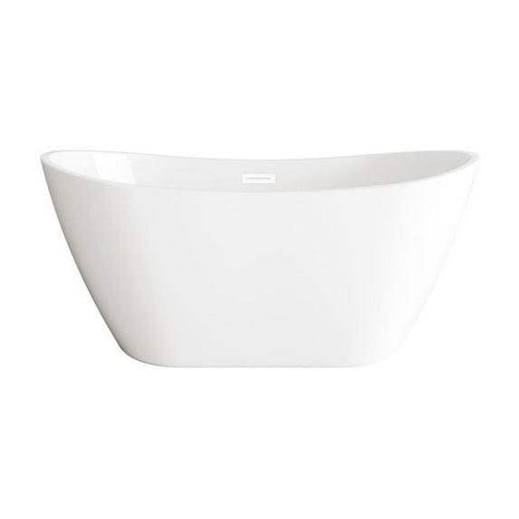 Elegant Kitchen and Bath 59 Inch Soaking Bathtub in Glossy White with Polished White Trim