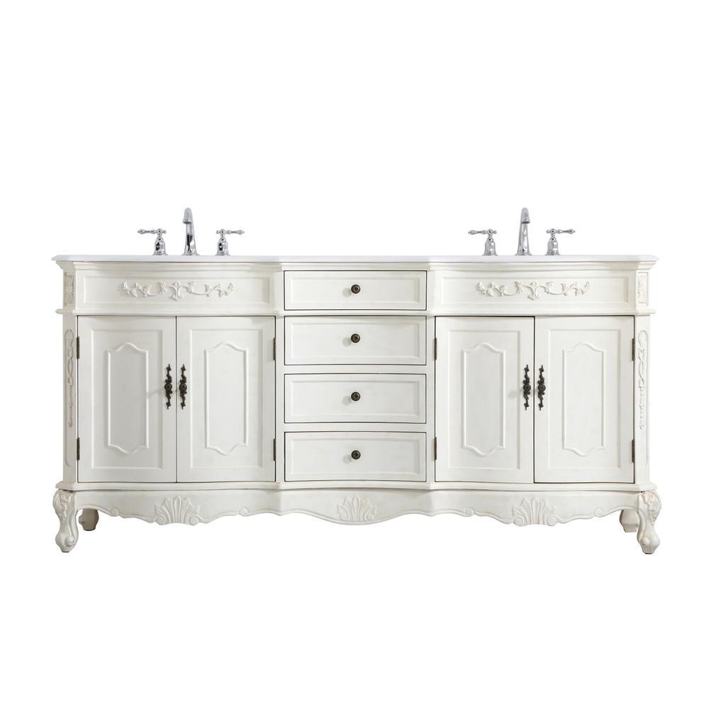 Elegant Kitchen and Bath 72 inch Double Bathroom vanity in Antique White