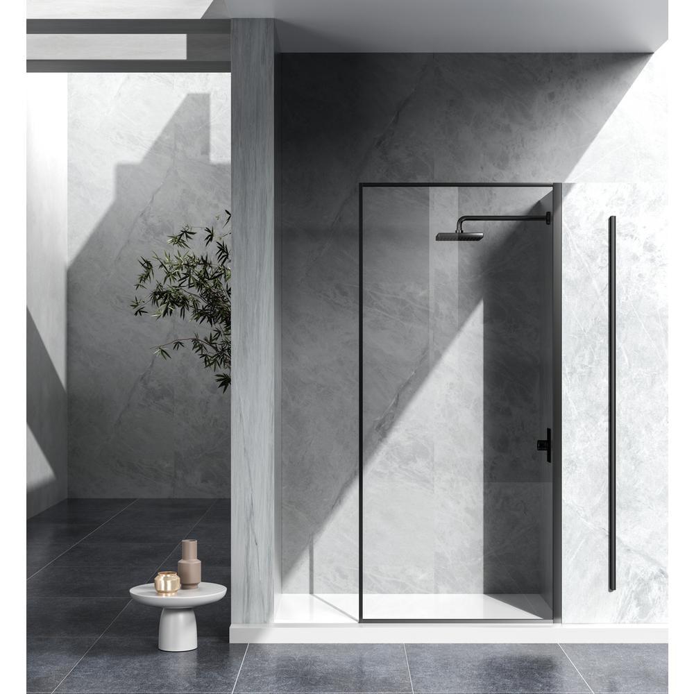 Matte Black 35" x 76" Framed Fixed Glass Shower Door