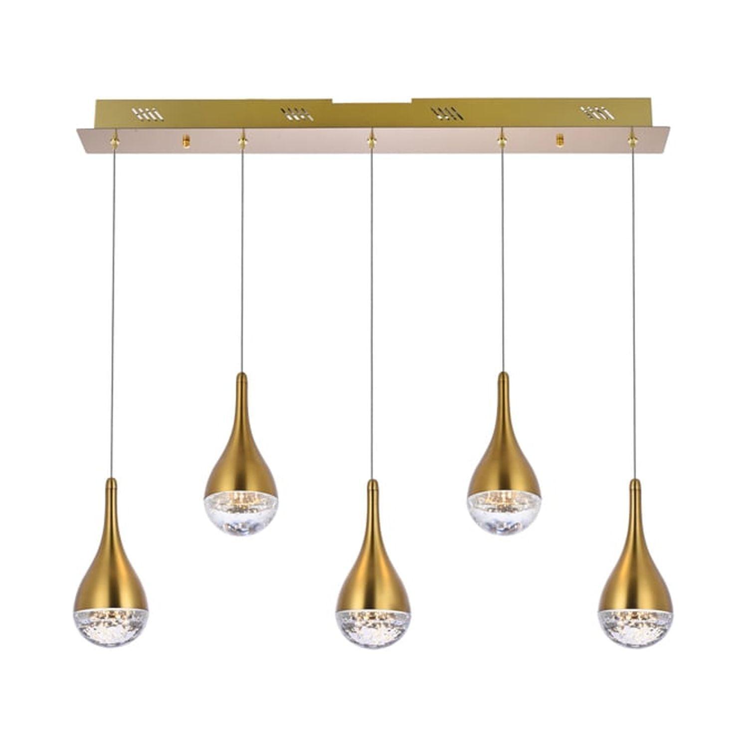 Satin Gold 5-Light LED Pendant with Crystal Accents