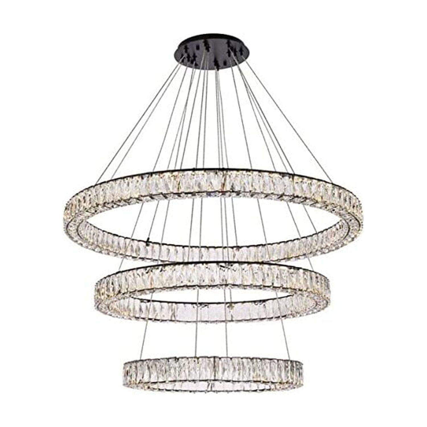 Monroe Black Triple Ring Crystal LED Chandelier