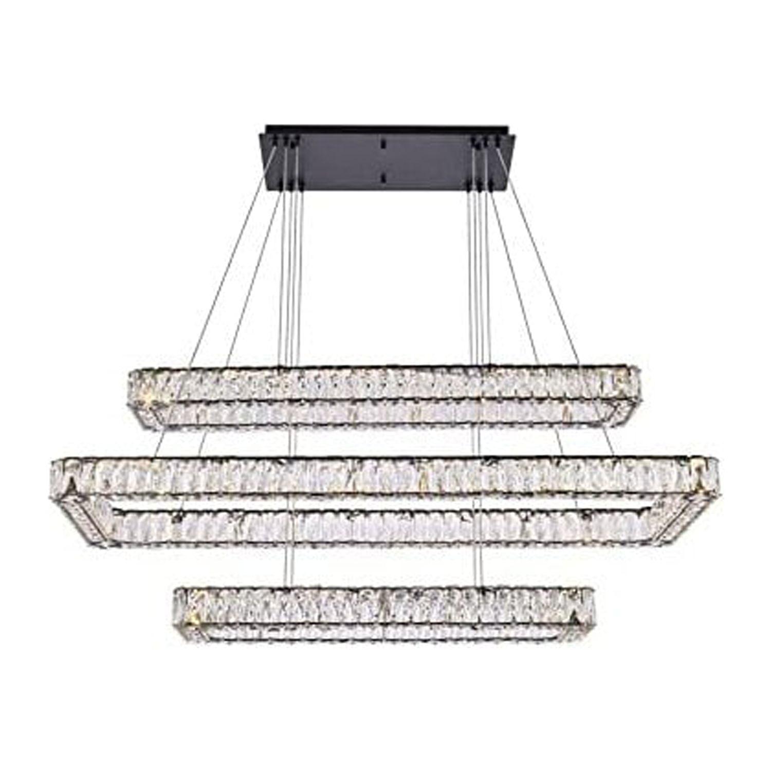 Monroe 50" Black Crystal LED Triple Pendant Light